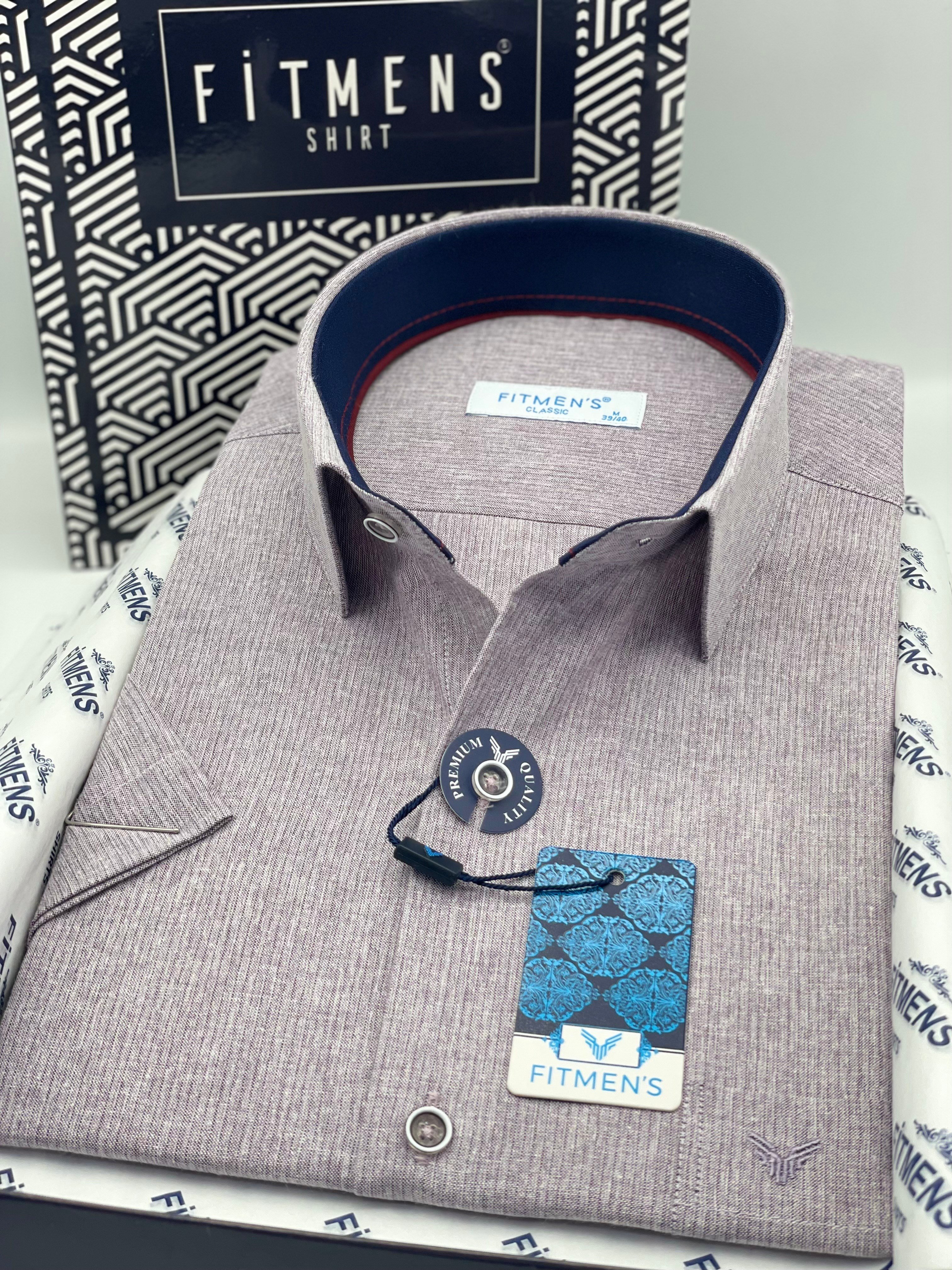 Klasik Kısa Kol Keten Cotton Hediye Kutulu Erkek Gömlek FS-003624 - Lila