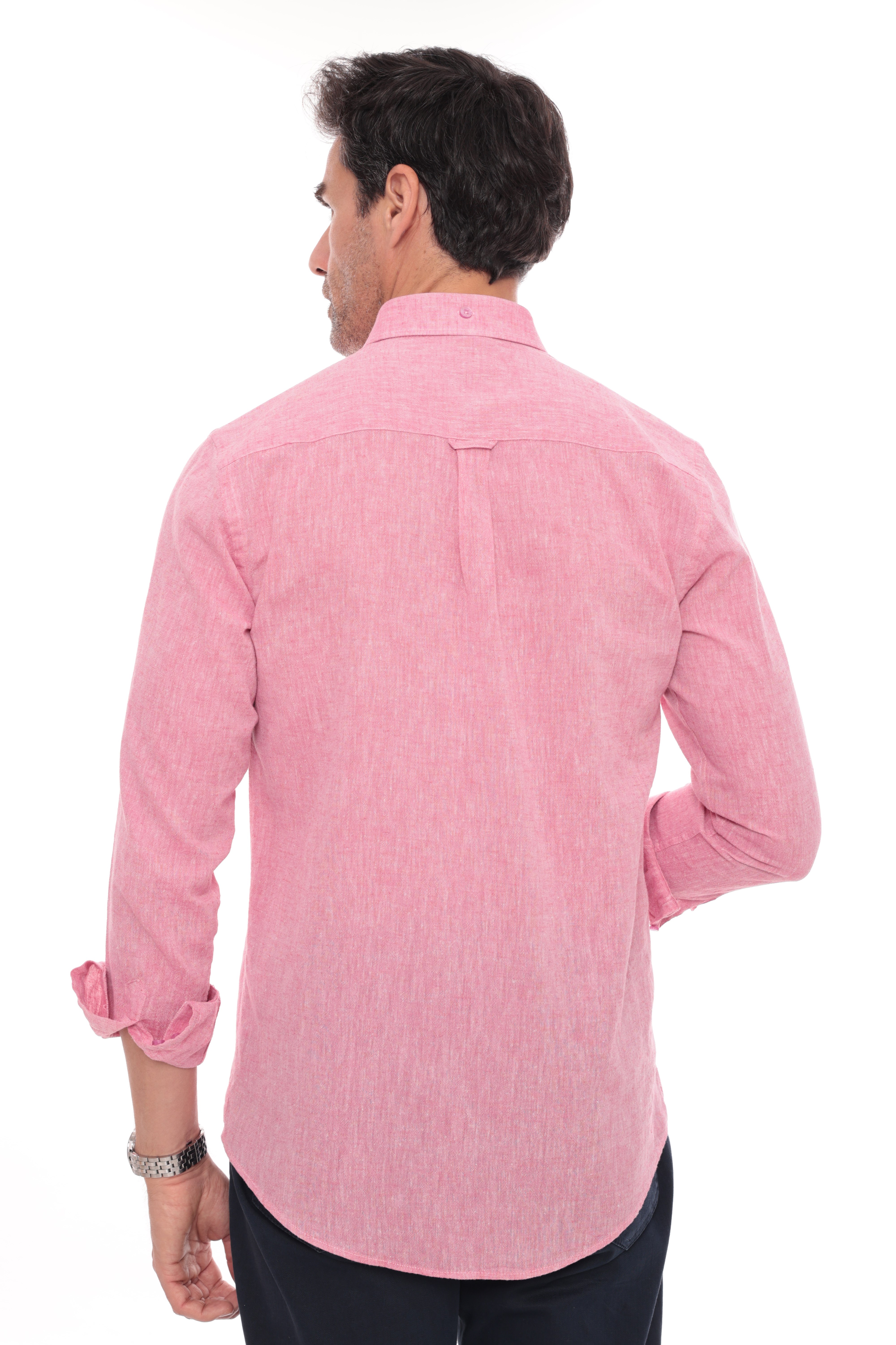 Slim Fit Uzun Kol Yaka Düğmeli Nefes Alan Keten Hediye Kutulu Erkek Gömlek FS-004548 - Yavruağzı