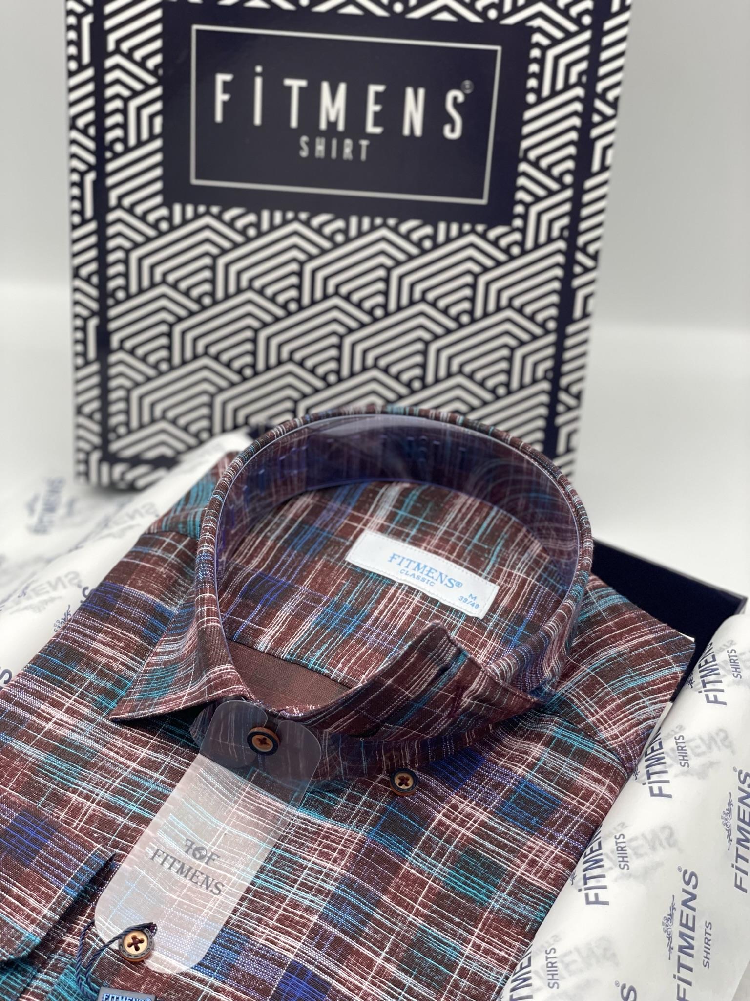 Klasik Uzun Kol Efektli Ekose Keten Cepsiz Yaka Alttan Düğmeli Erkek Hediye Kutulu Gömlek FS-003173 - Kahverengi