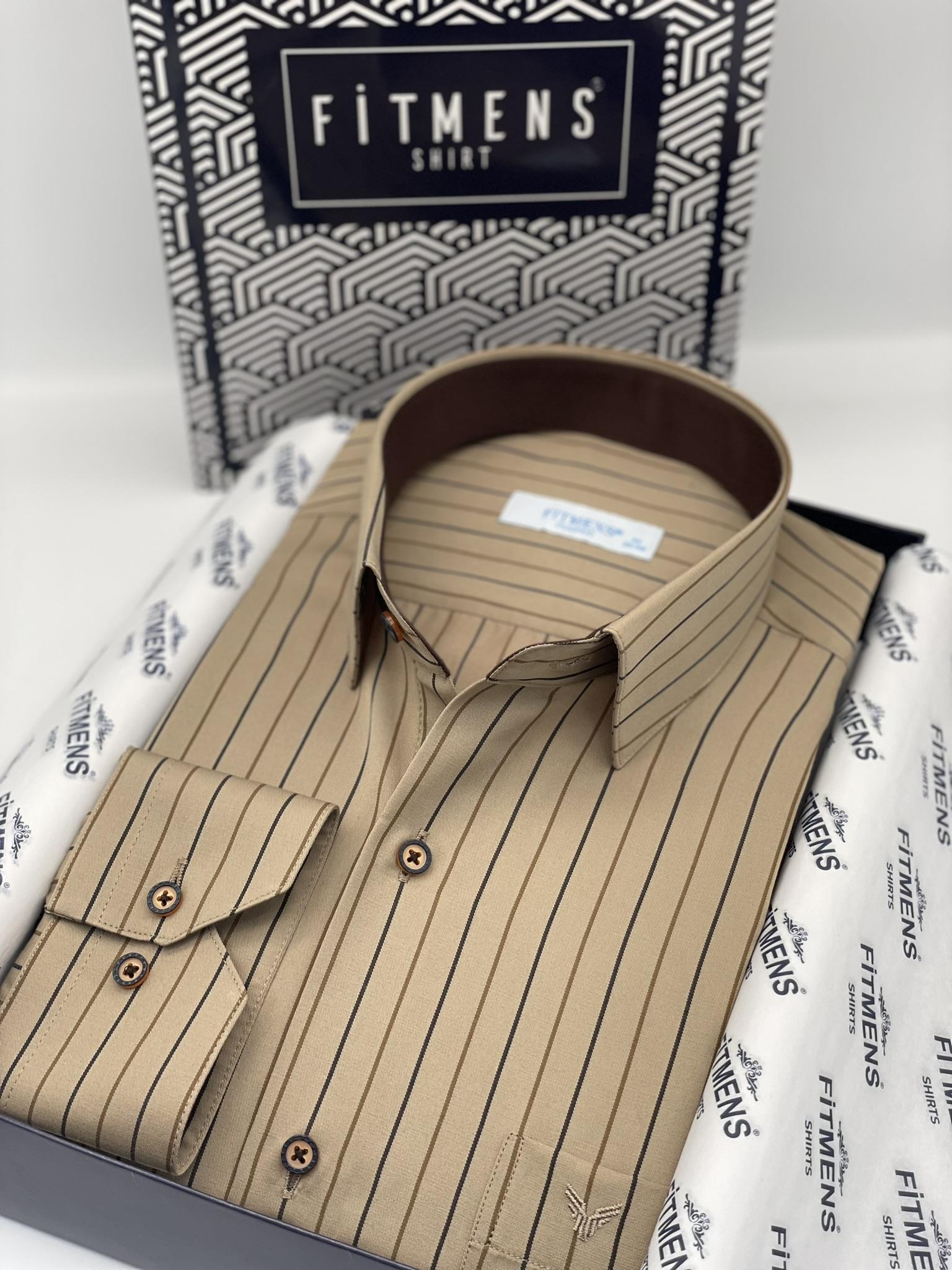Klasik Uzun Kol Premium Çizgili Hediye Kutulu Erkek Gömlek FS-003272 - Kahverengi