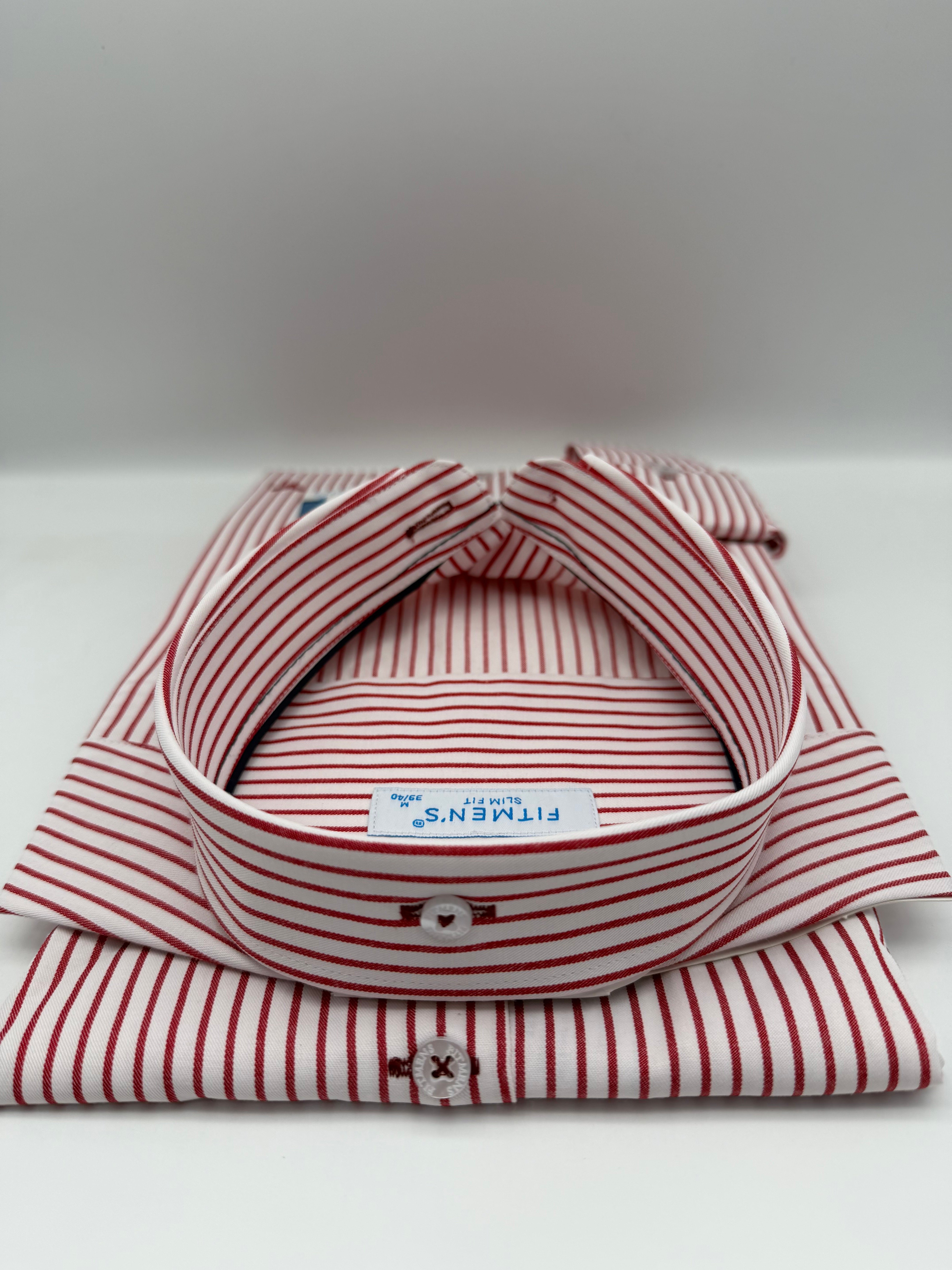 Slim Fit Uzun Kol Premium Çizgili Yaka Düğmeli Hediye Kutulu Erkek Gömlek FS-004440 - Bordo