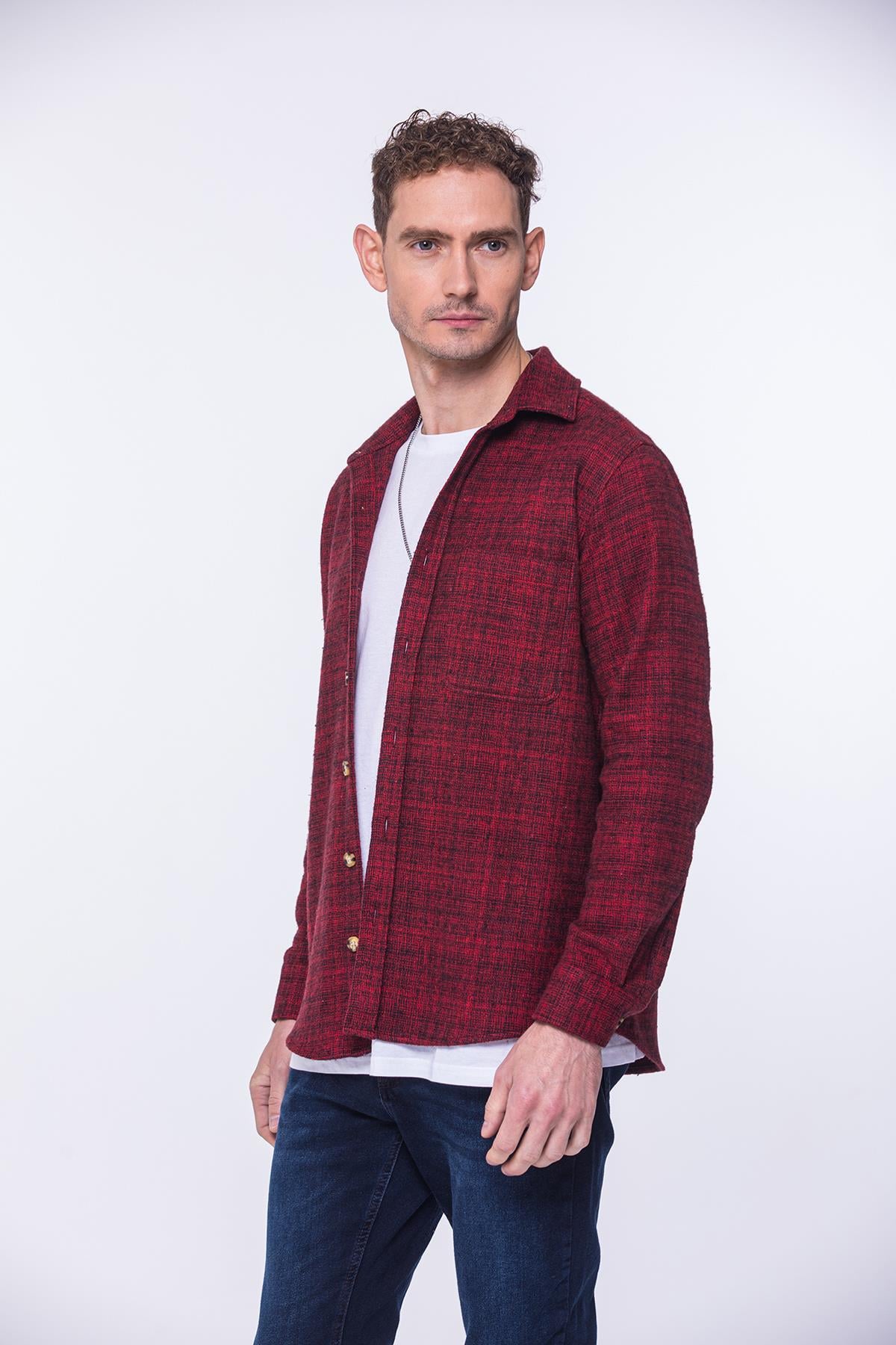 Oversize Oduncu Yumuşak Dokulu %100 Cotton Hediye Kutulu Erkek Gömlek FS-002168 - Kırmızı
