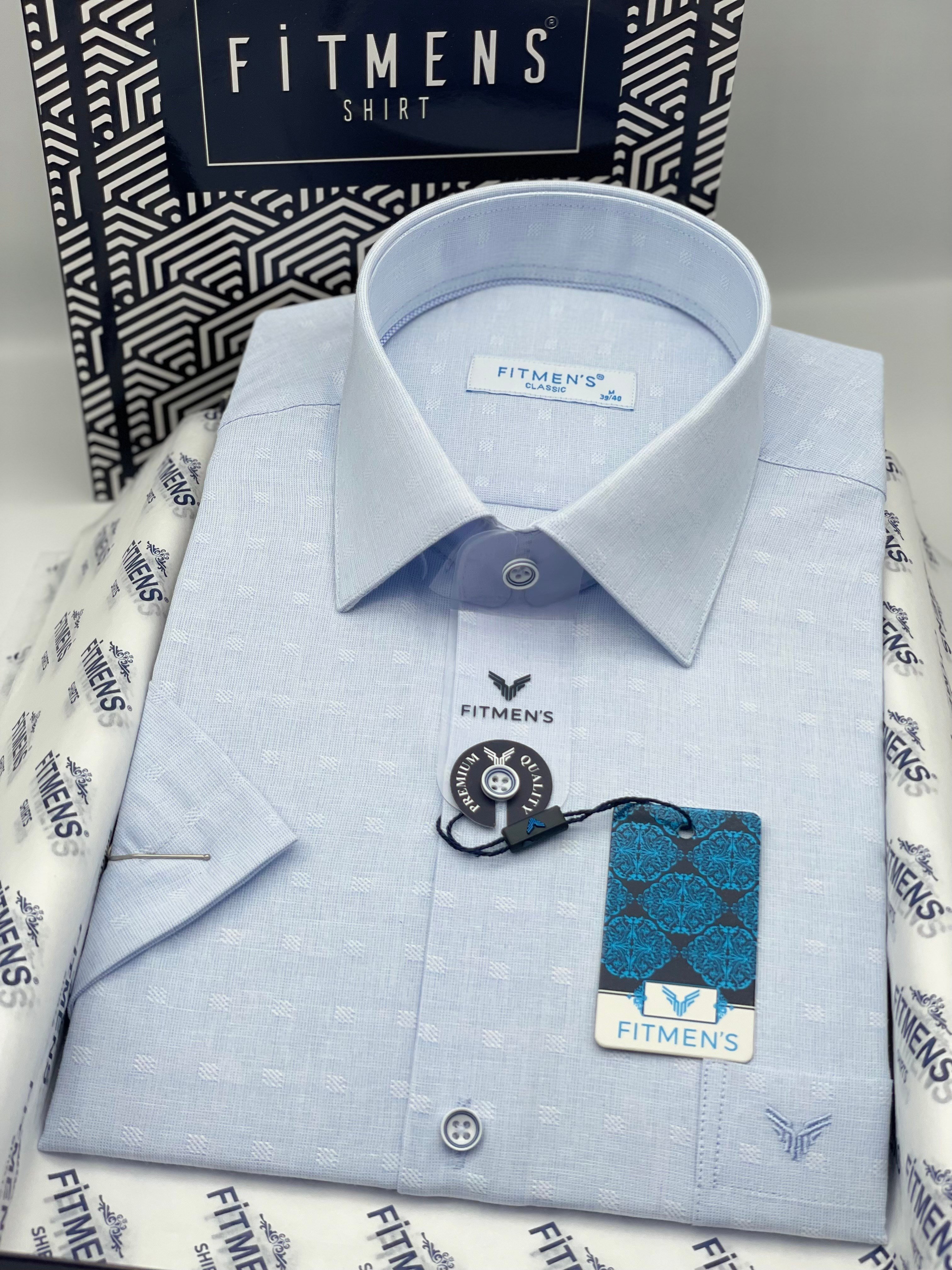Klasik Kısa Kol Keten Cotton Nefes Alan Kumaş Hediye Kutulu Erkek Gömlek FS-004570 - Açık Mavi
