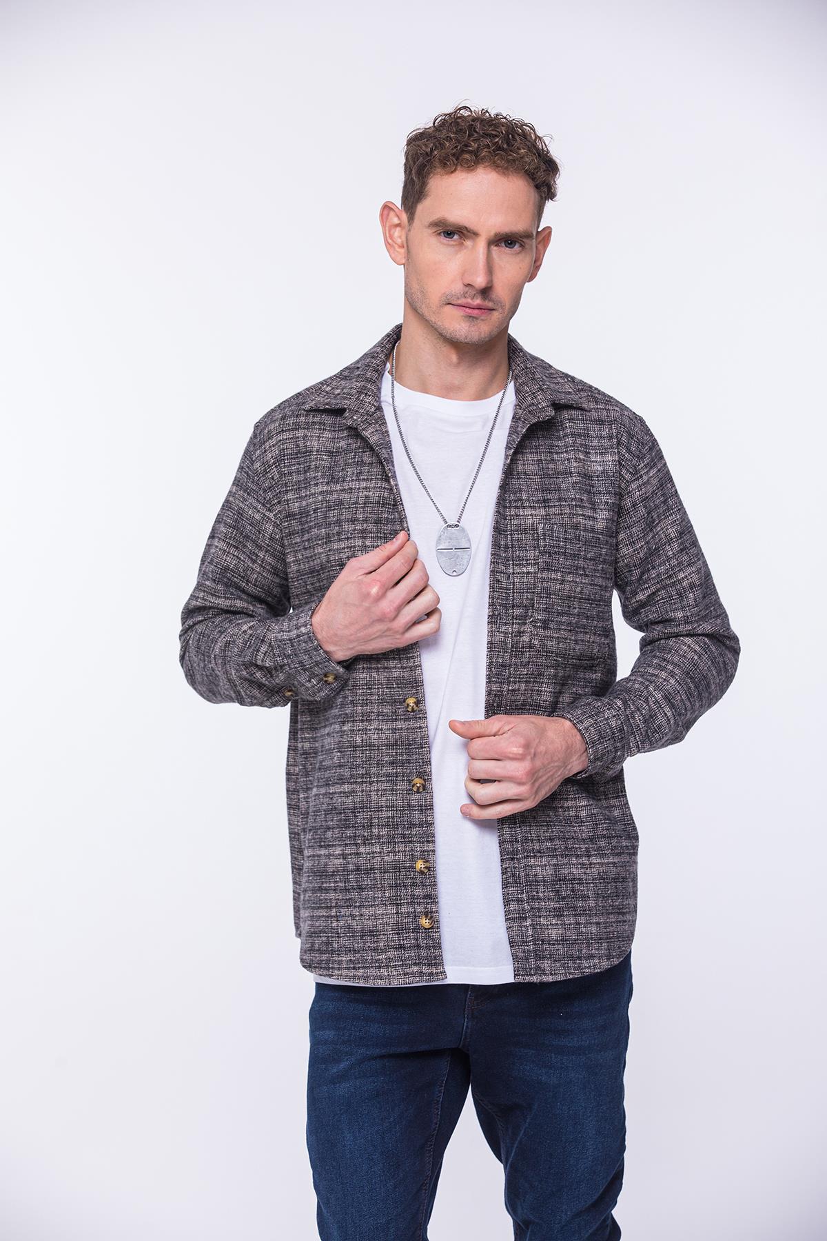Oversize Oduncu Yumuşak Dokulu %100 Cotton Hediye Kutulu Erkek Gömlek FS-002168 - Pudra