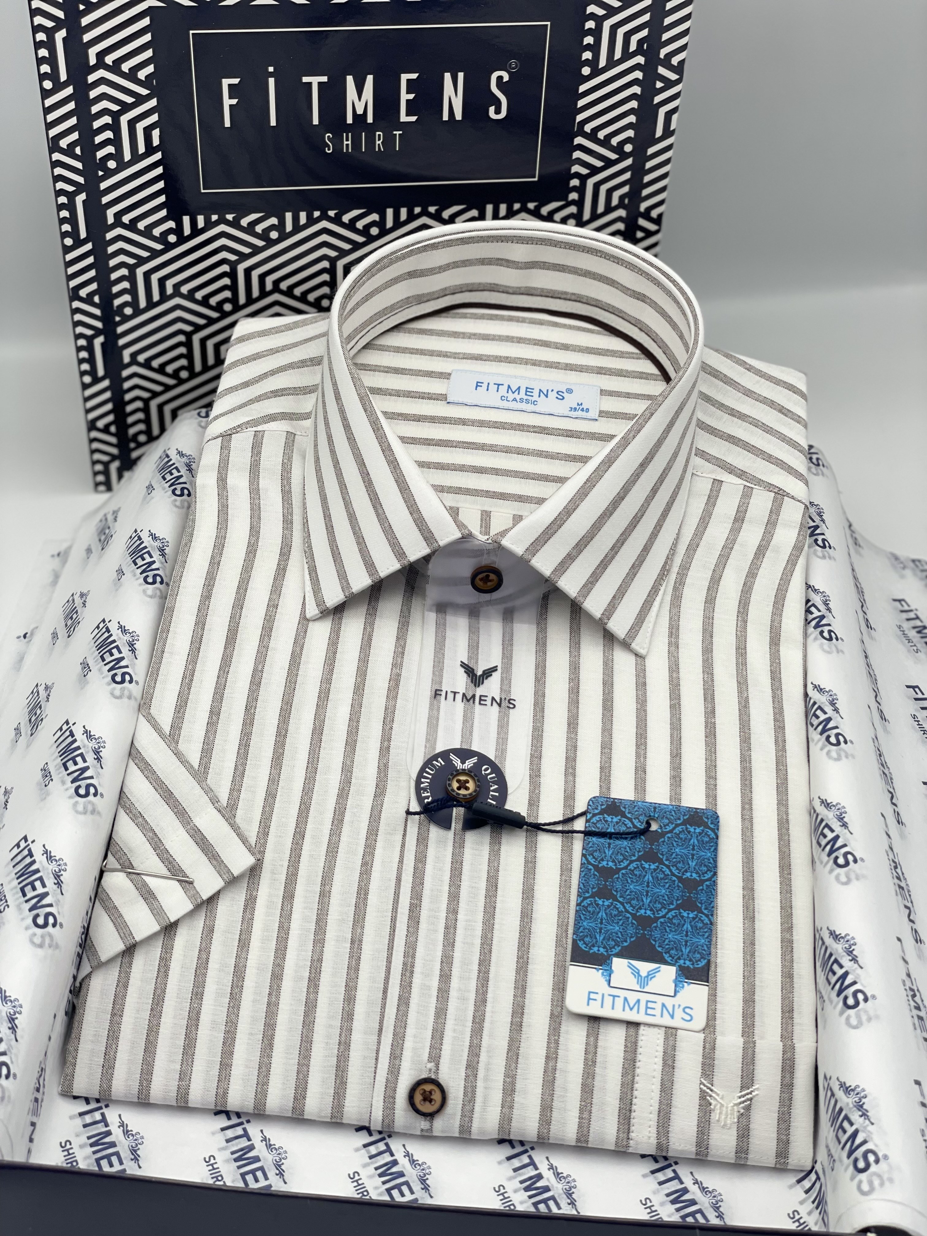 Klasik Kısa Kol Keten Cotton Nefes Alan Kumaş Hediye Kutulu Erkek Gömlek FS-004571 - Kahverengi