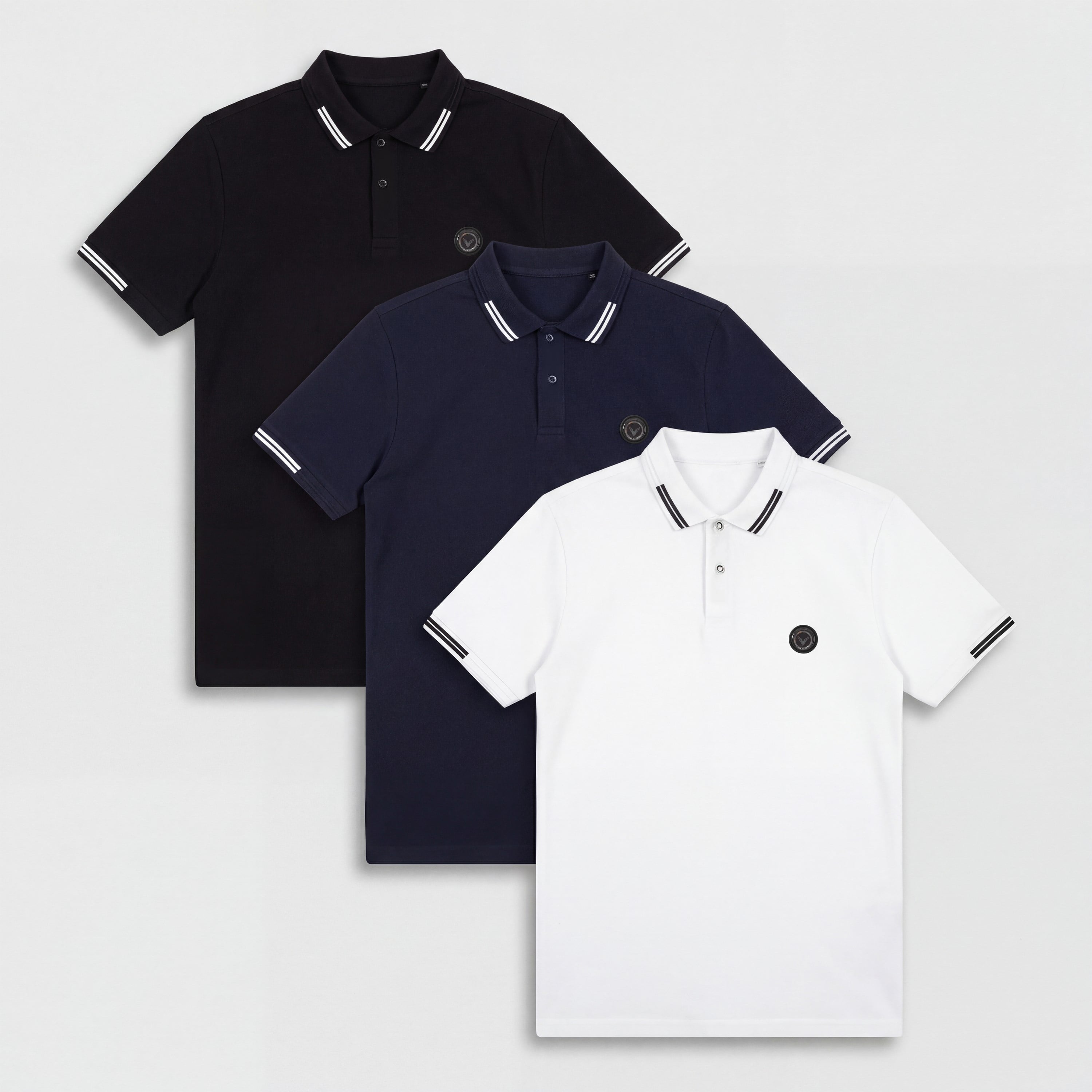 Slim Fit Kısa Kol Polo Yaka 3lü Set %100 Pamuk T-shirt FS-004456 - Çok Renkli