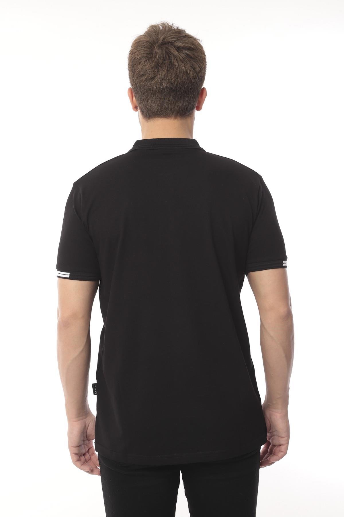 Pamuklu Kumaş Slim Fit Dar Kesim Kıvrılmaz Polo Yaka Tişört FS-003012 - Siyah