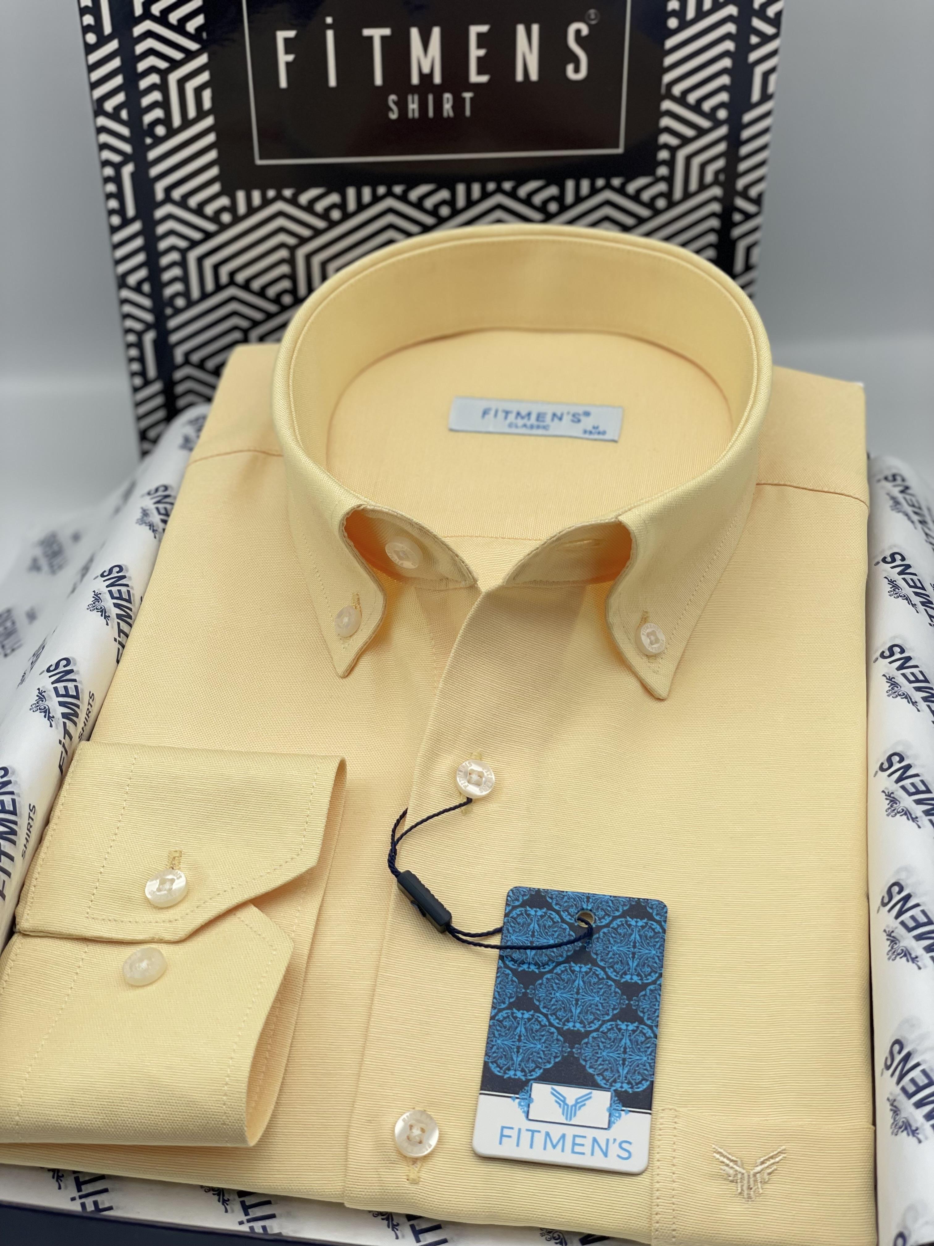 Klasik Uzun Kol Pamuklu Yaka Düğmeli Hediye Kutulu Kolay Ütülenebilir Erkek Gömlek FS-003897 - Sarı