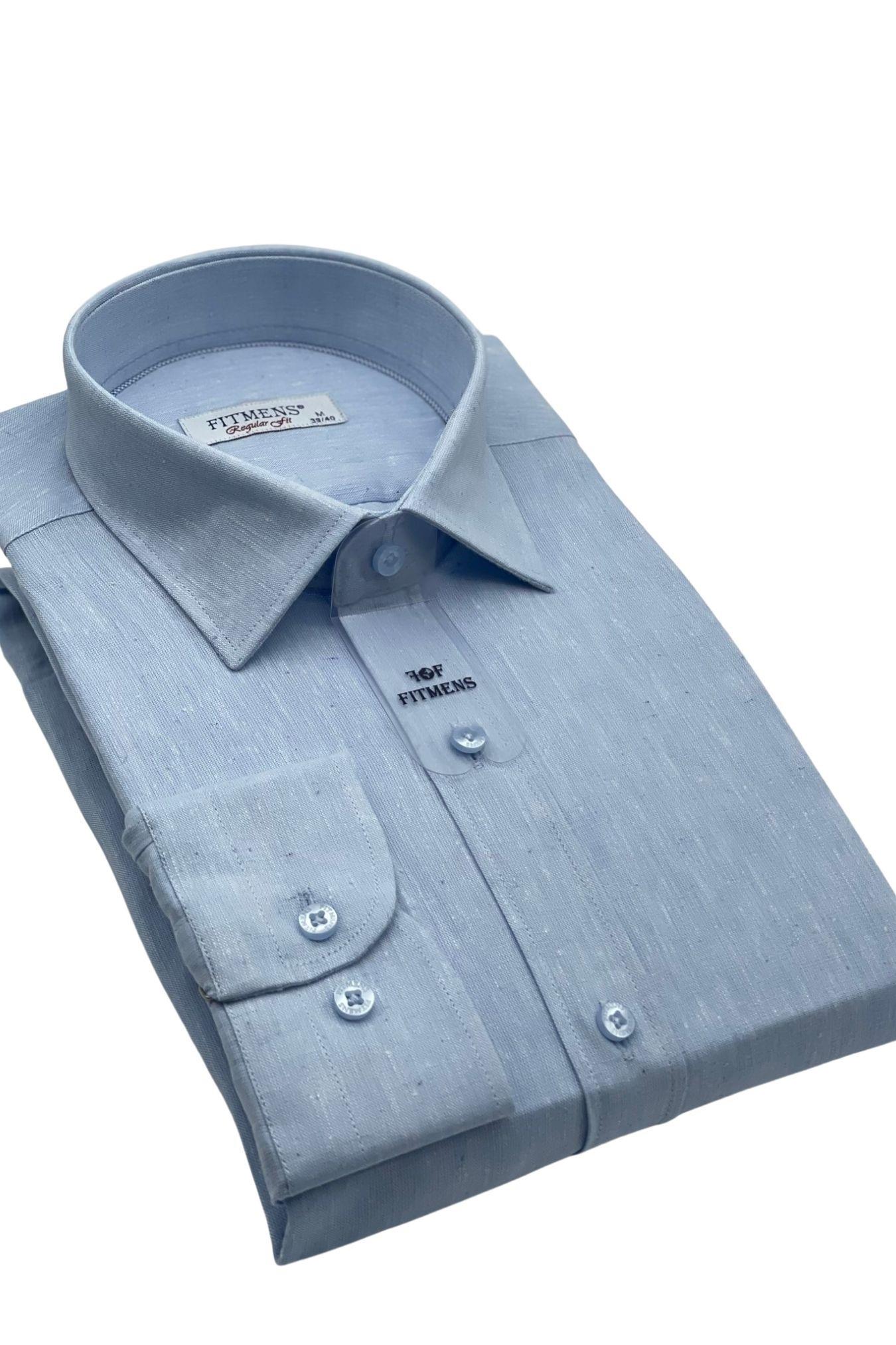 Regular Fit Uzun Kol Keten Cepsiz Hediye Kutulu Erkek Gömlek FS-001578 - Açık Mavi