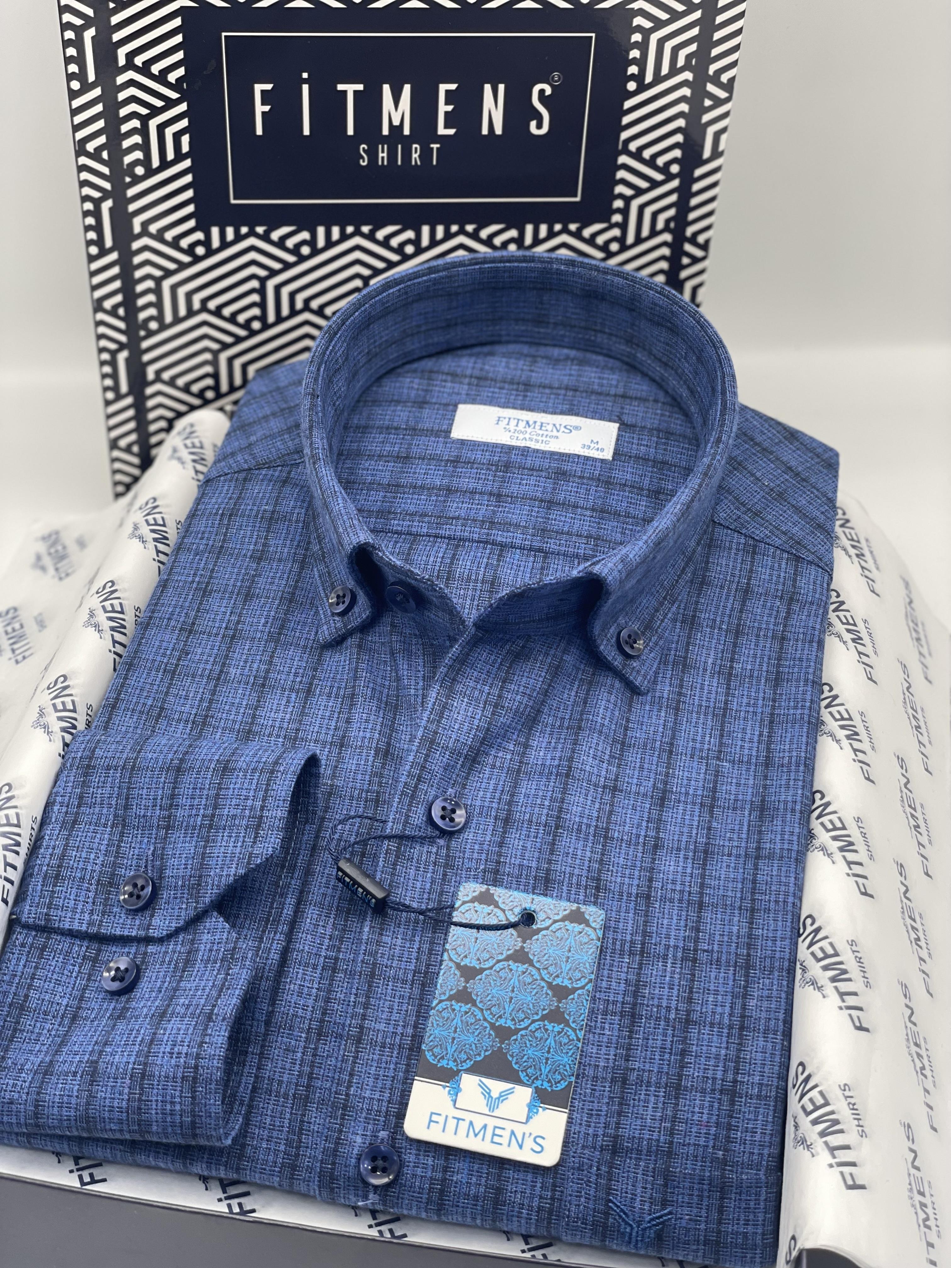 Klasik Uzun Kol Kışlık Kareli Yaka Düğmeli Pamuklu Hediye Kutulu Erkek Gömlek FS-004342 - Saks Mavi