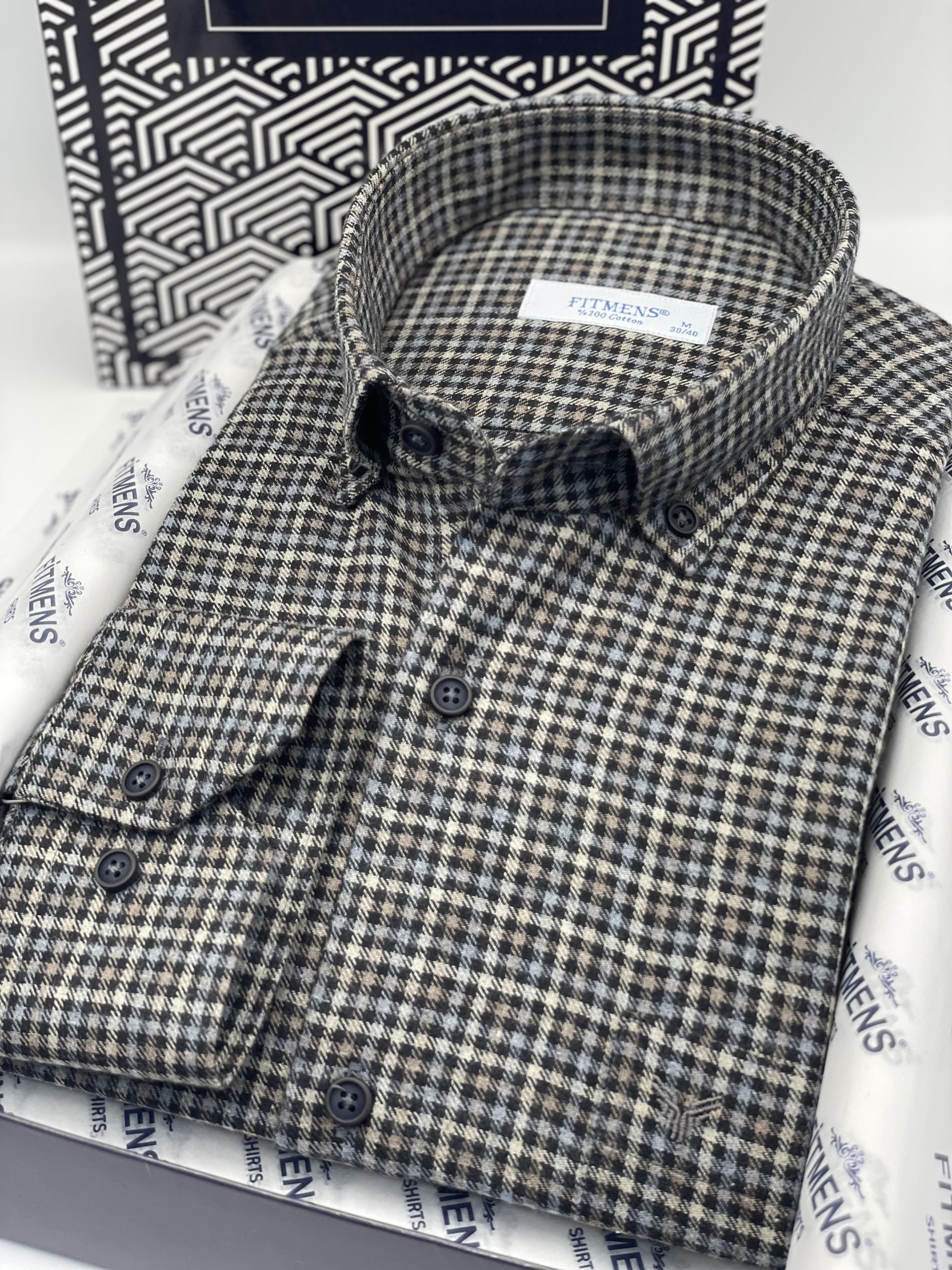 Klasik Uzun Kol Kışlık Kareli Yaka Düğmeli %100 Cotton Hediye Kutulu Erkek Gömlek FS-003765 - Siyah