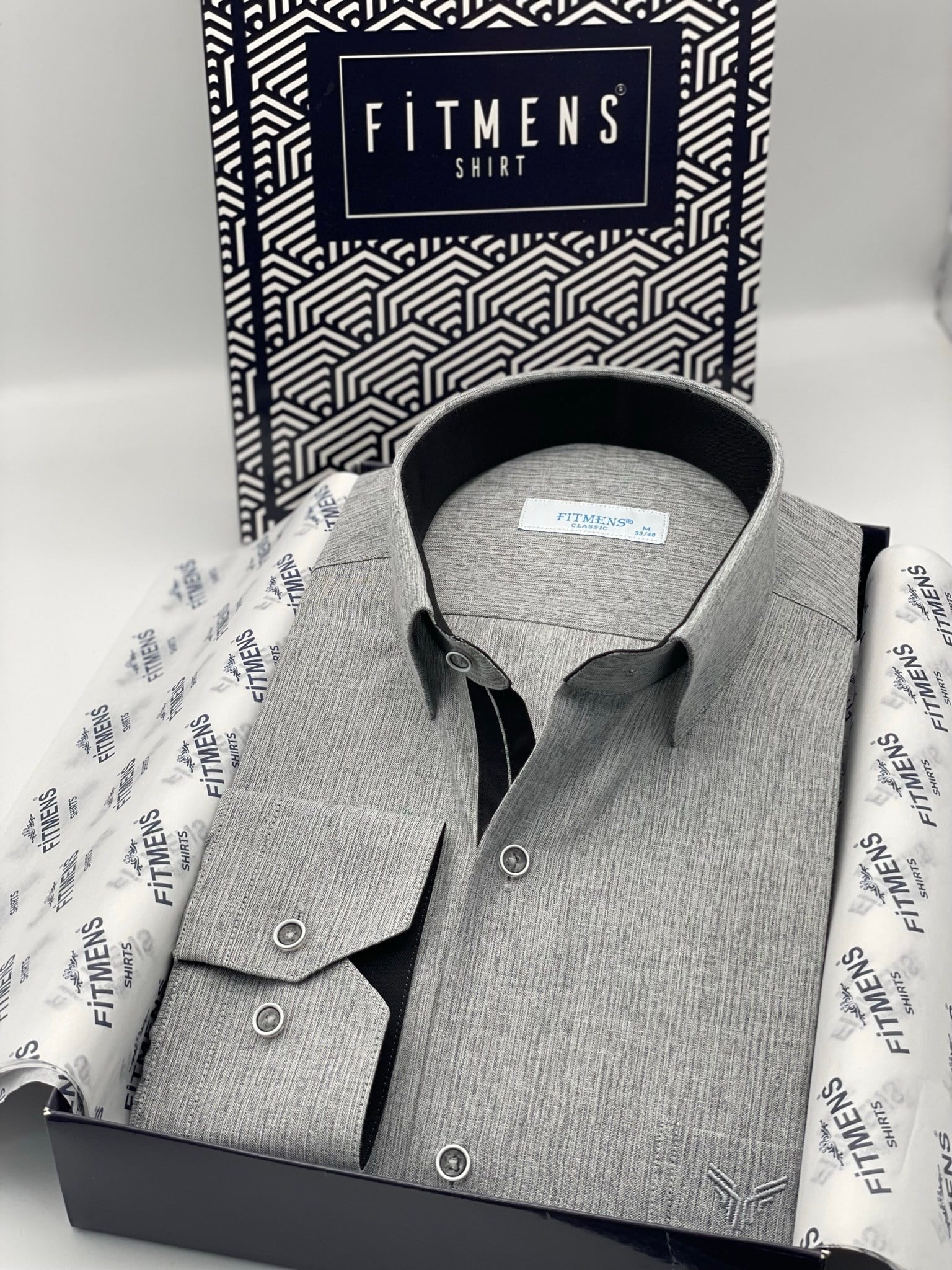 Klasik Uzun Kol Keten Cotton Hediye Kutulu Erkek Gömlek FS-001261 - Koyu Gri