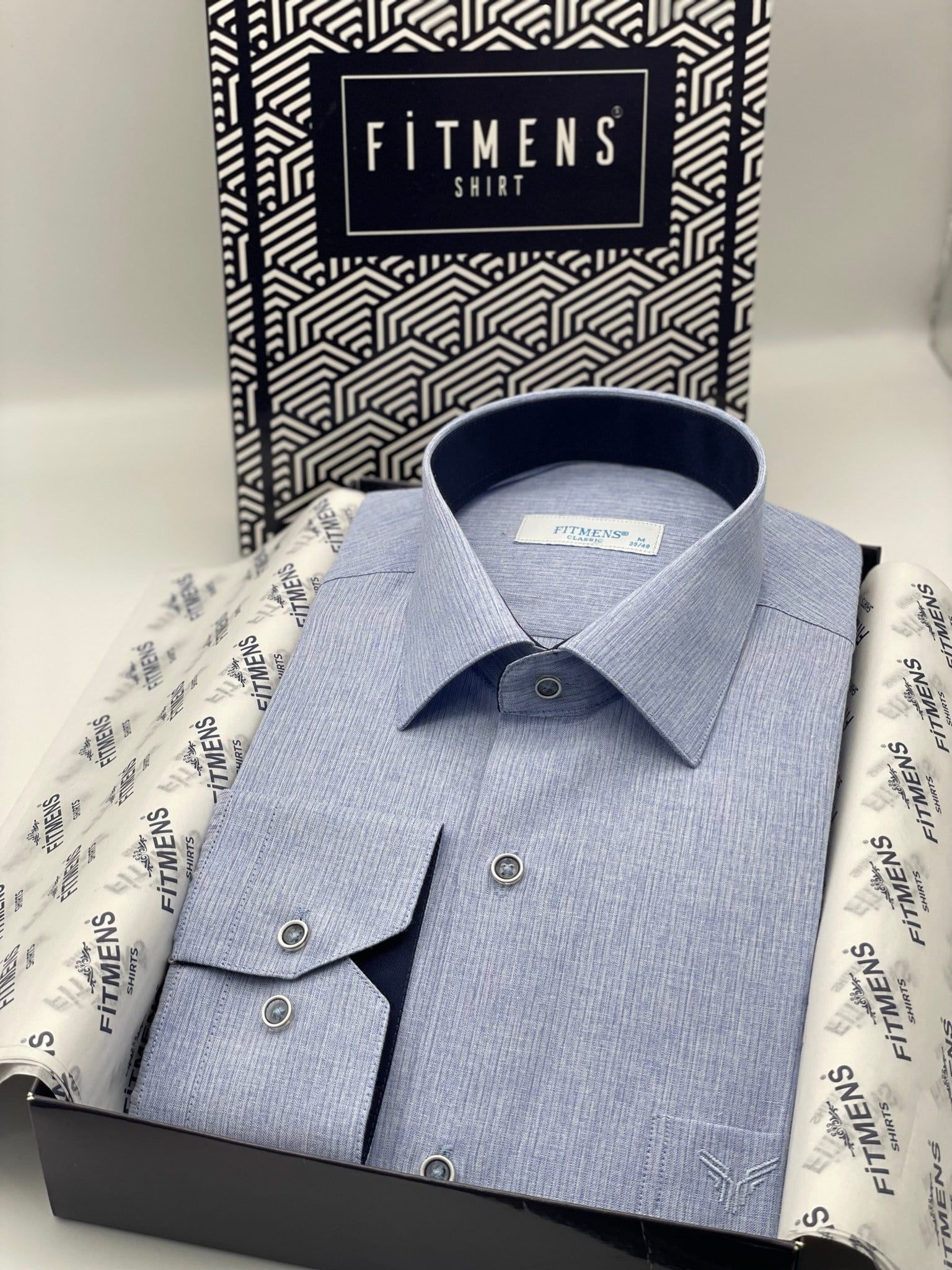 Klasik Uzun Kol Keten Cotton Hediye Kutulu Erkek Gömlek FS-001261 - Lacivert