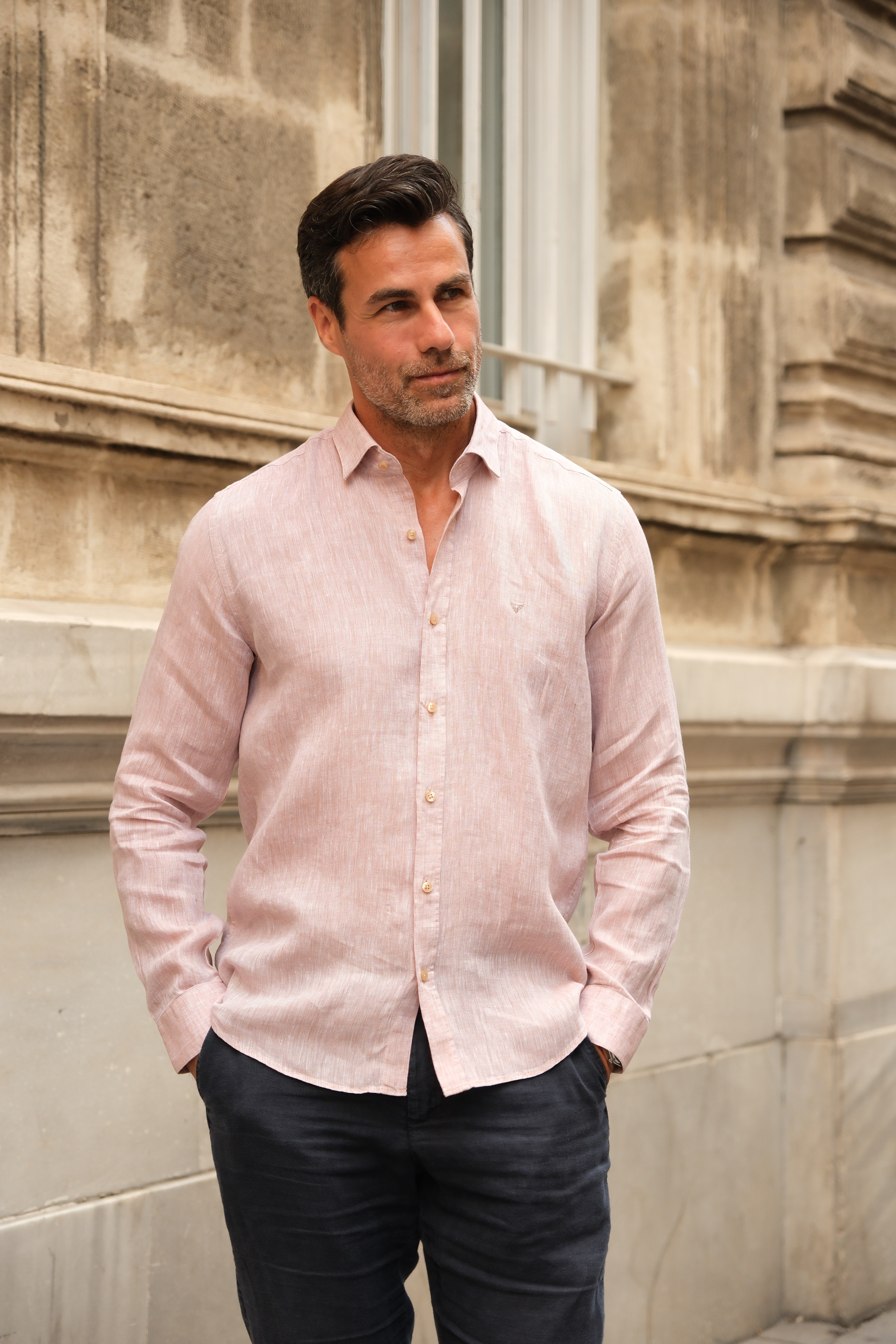 Slim Fit Uzun Kol %100 Keten Nefes Alabilen Kumaştan Hediye Kutulu Erkek Gömlek FS-004170 - Bej