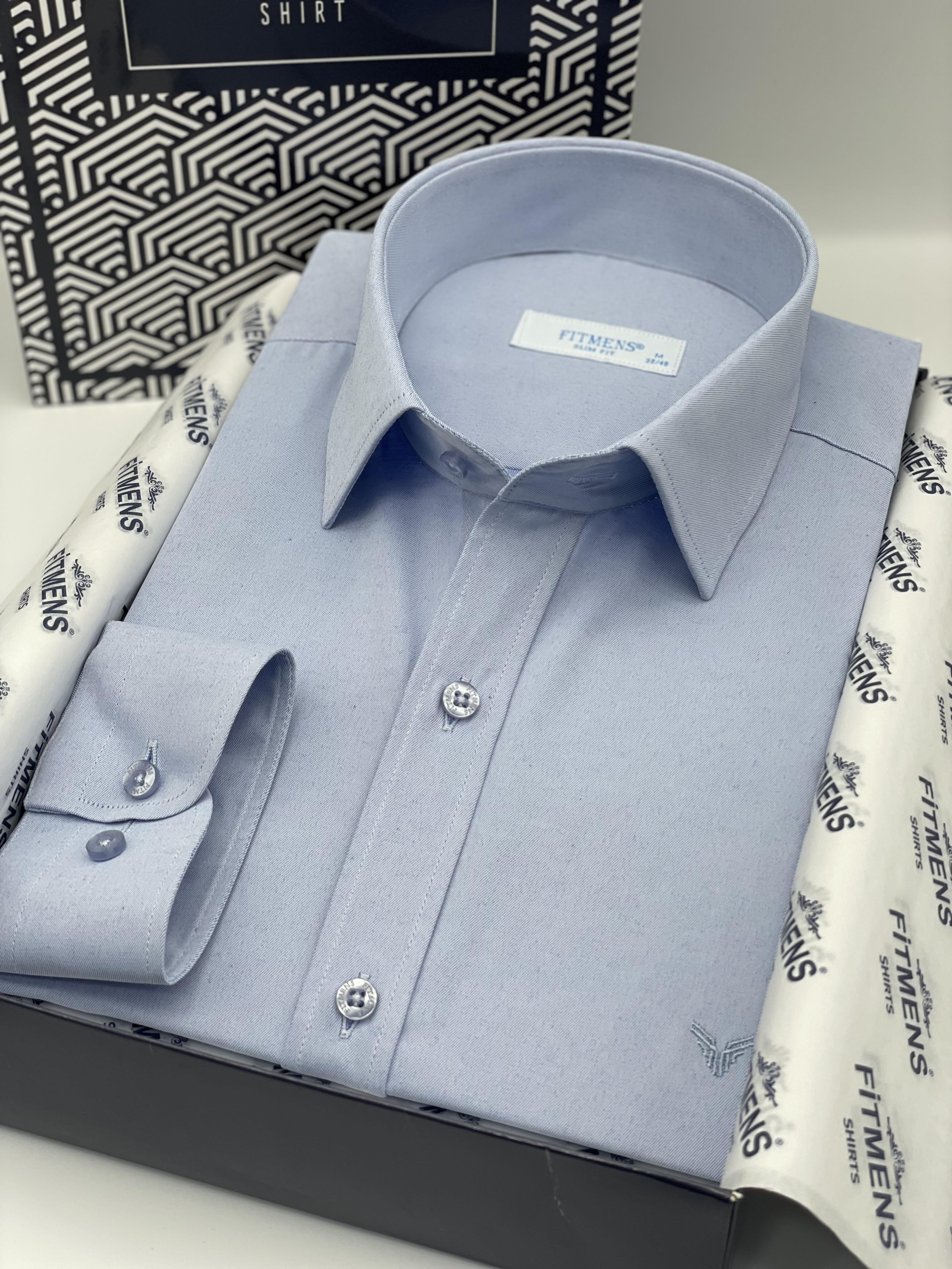 Slim Fit Uzun Kol Saten Hediye Kutulu Kolay Ütülenebilir Erkek Gömlek FS-002968 - Açık Mavi