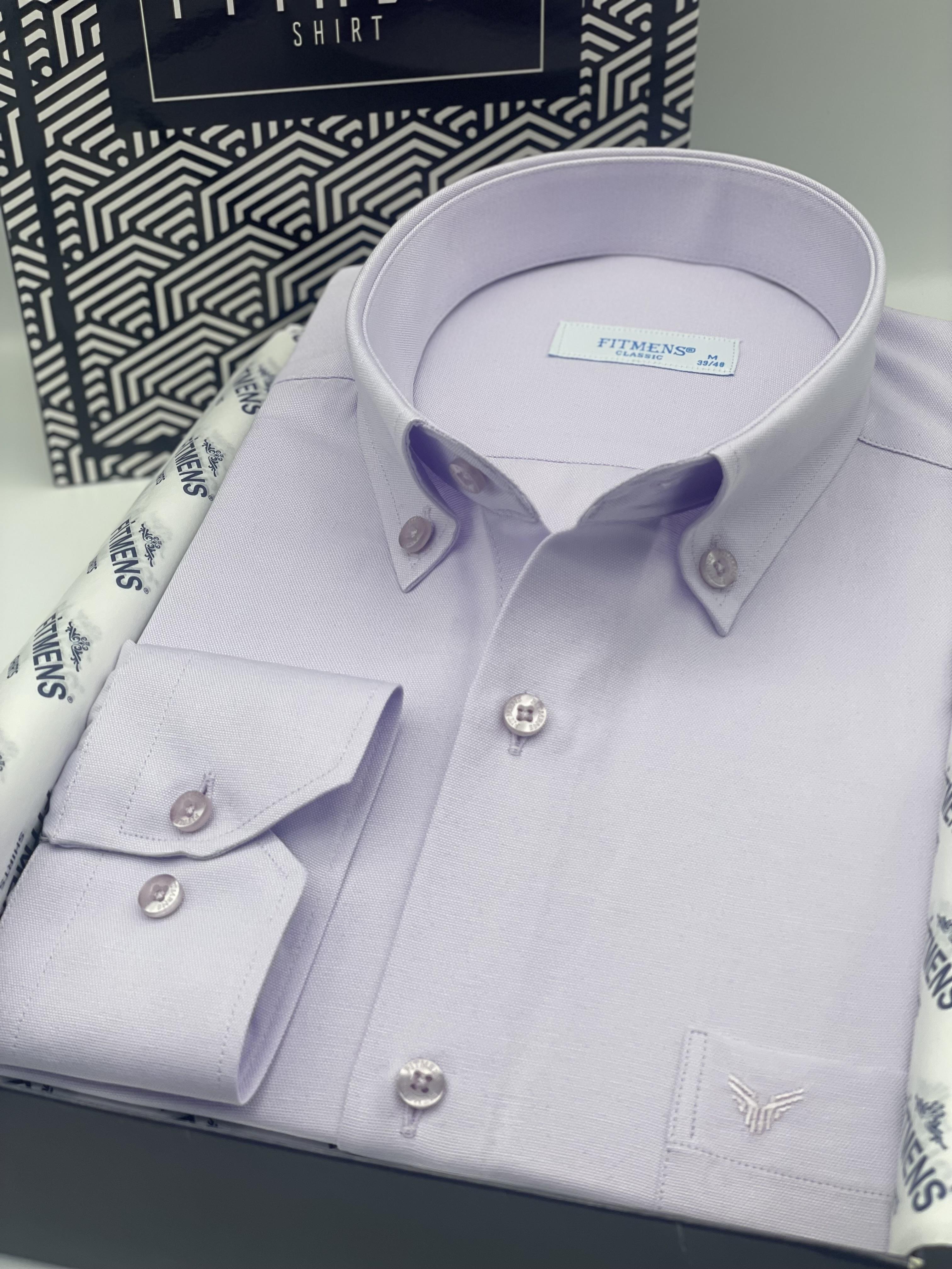 Klasik Uzun Kol Pamuklu Yaka Düğmeli Hediye Kutulu Kolay Ütülenebilir Erkek Gömlek FS-003897 - Lila