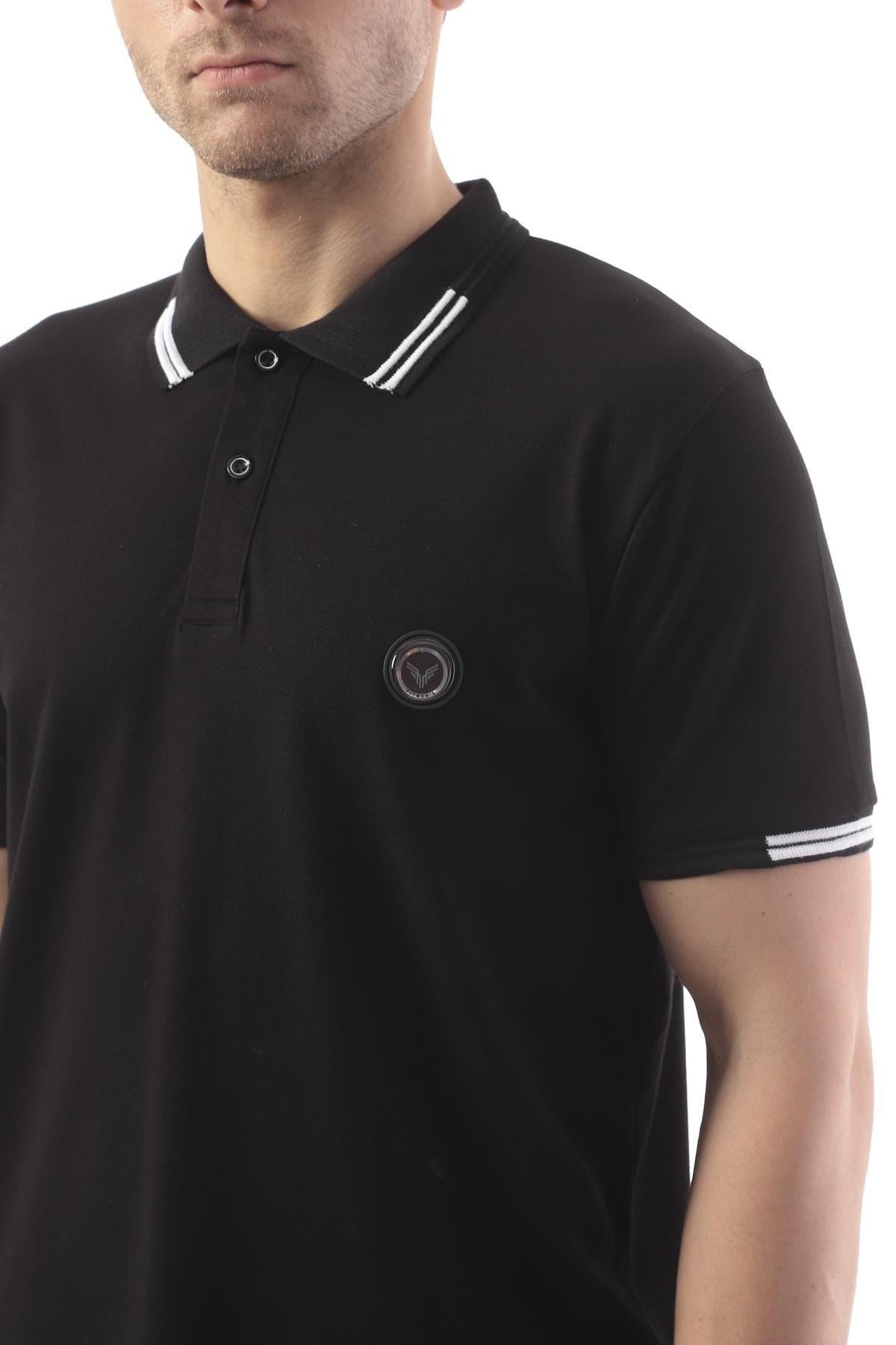 Pamuklu Kumaş Slim Fit Dar Kesim Kıvrılmaz Polo Yaka Tişört FS-003012 - Siyah