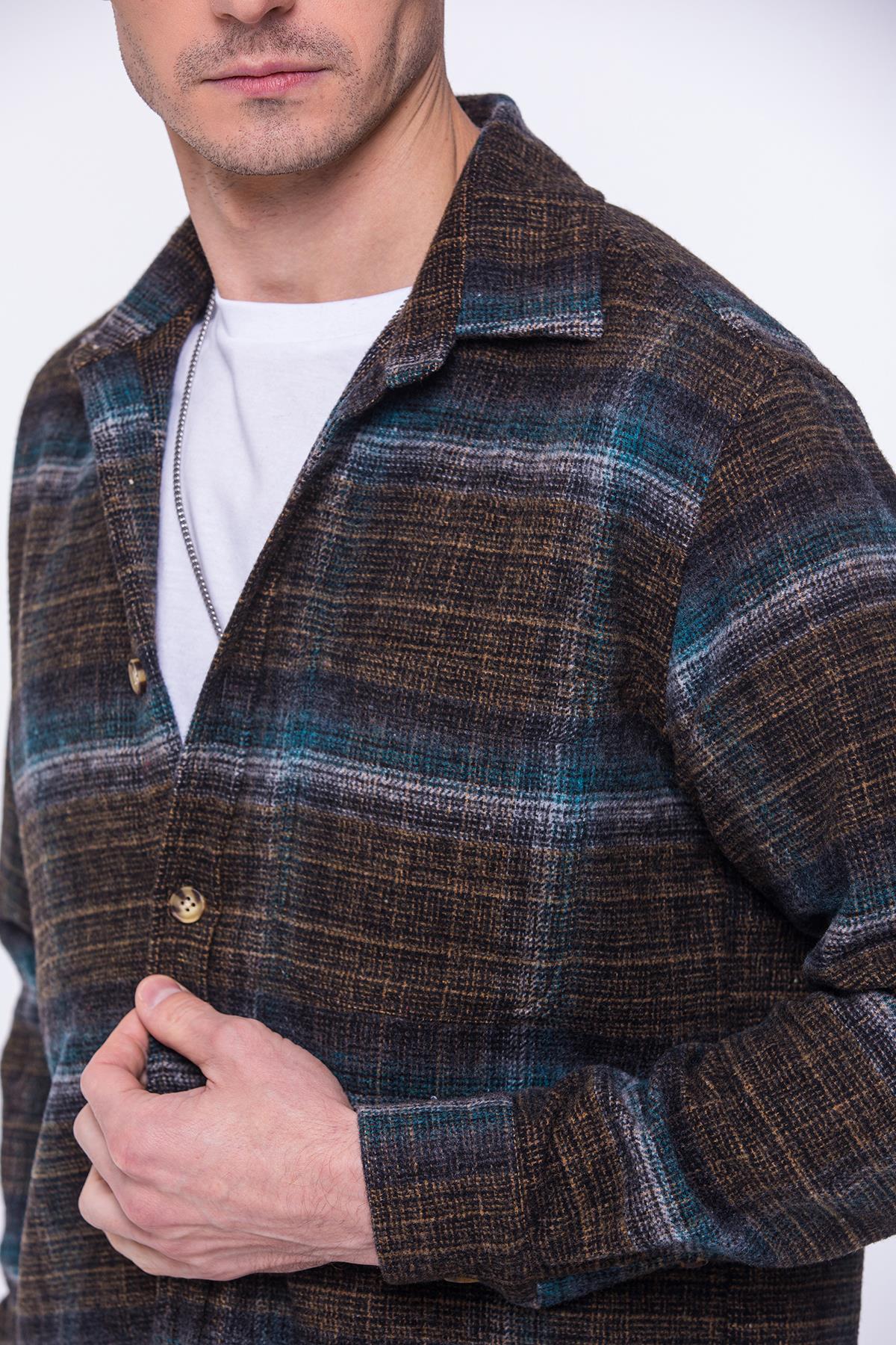 Oversize Oduncu Yumuşak Dokulu %100 Cotton Kareli Hediye Kutulu Erkek Gömlek FS-002202 - Yeşil