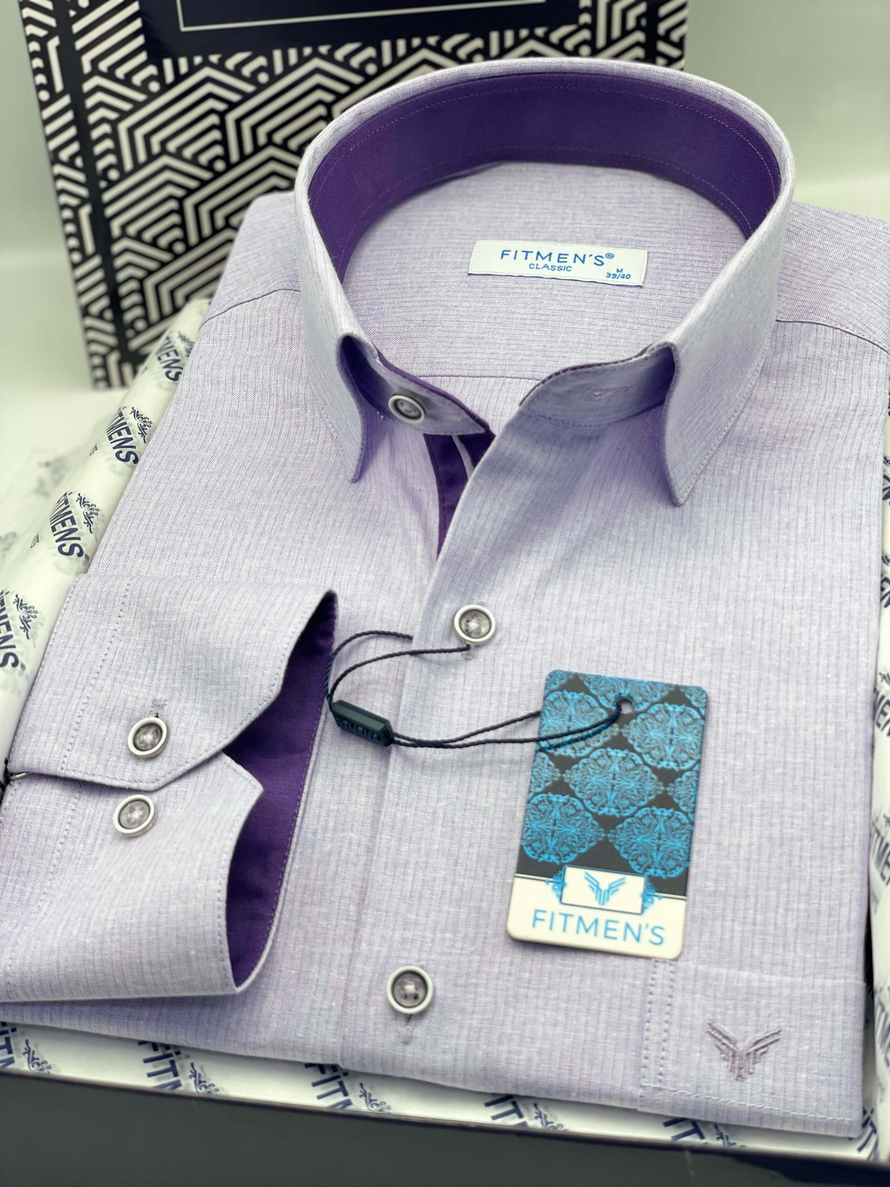 Klasik Uzun Kol Keten Cotton Hediye Kutulu Erkek Gömlek FS-001261 - Lila
