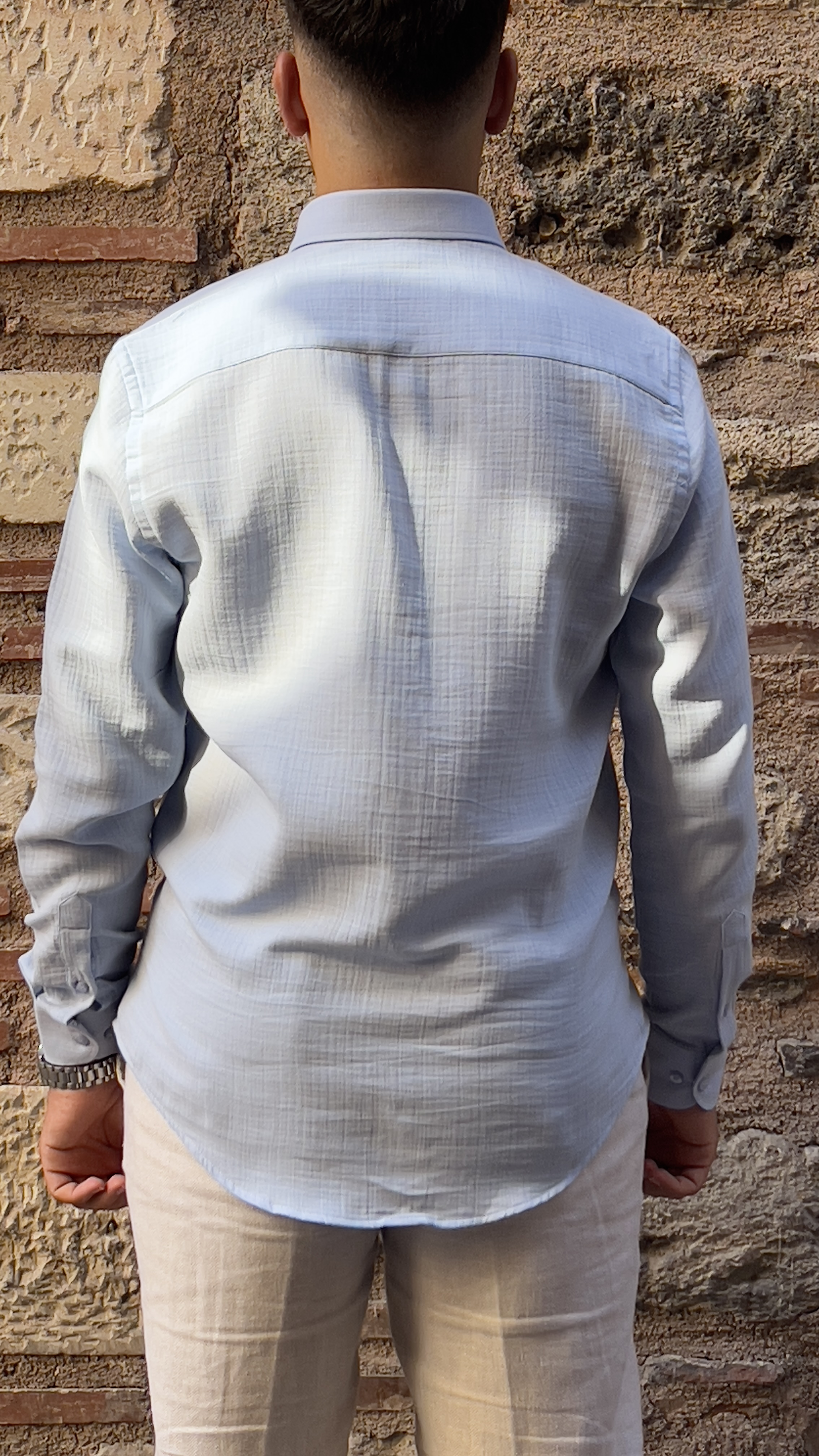 Slim Fit Uzun Kol Müslin Pamuk Rahat Nefes Alabilen Kumaştan Yaka Düğmeli Hediye Kutulu Erkek Gömlek FS-004202 - Açık Mavi