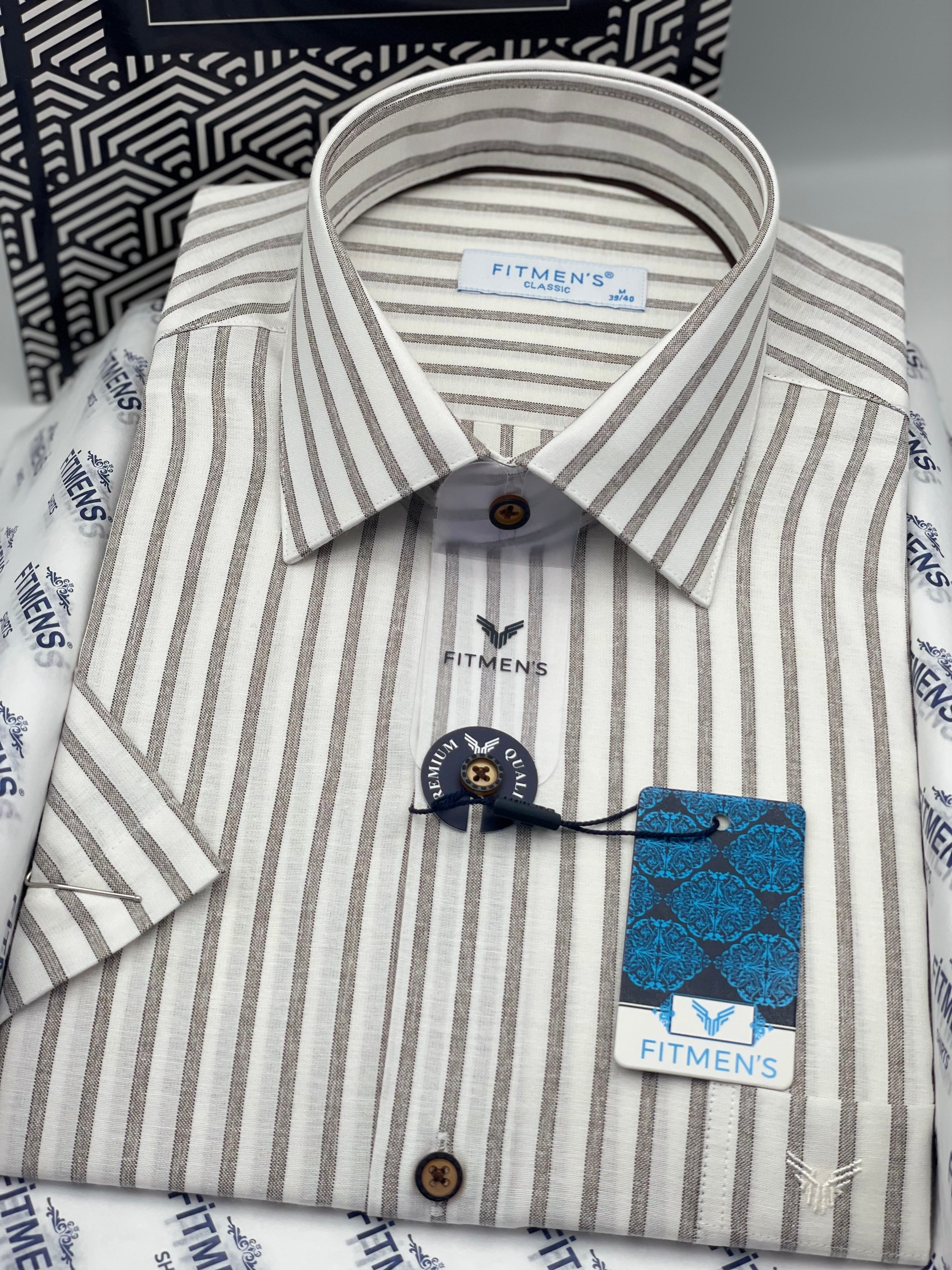 Klasik Kısa Kol Keten Cotton Nefes Alan Kumaş Hediye Kutulu Erkek Gömlek FS-004571 - Kahverengi