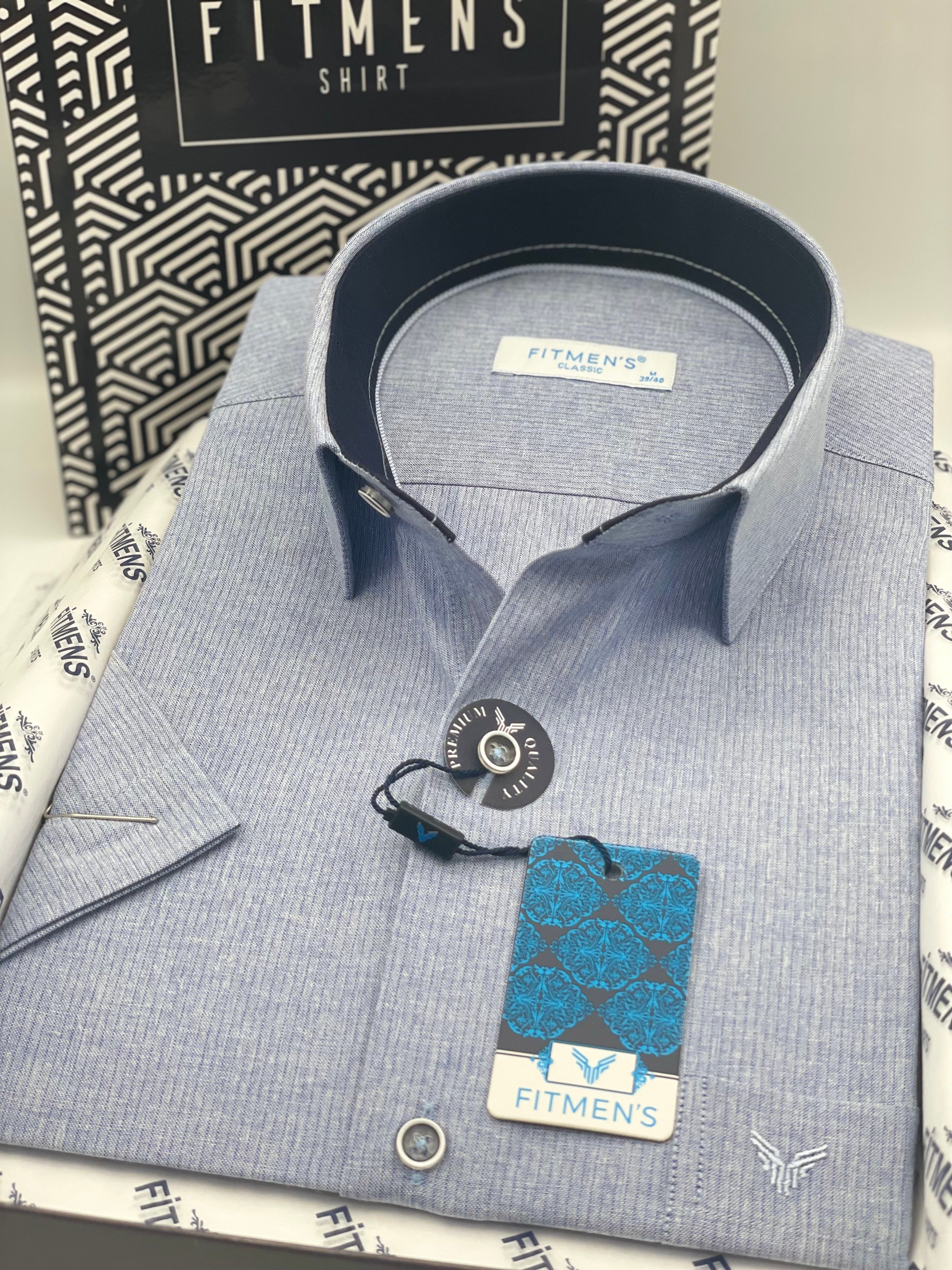 Klasik Kısa Kol Keten Cotton Hediye Kutulu Erkek Gömlek FS-003624 - Lacivert