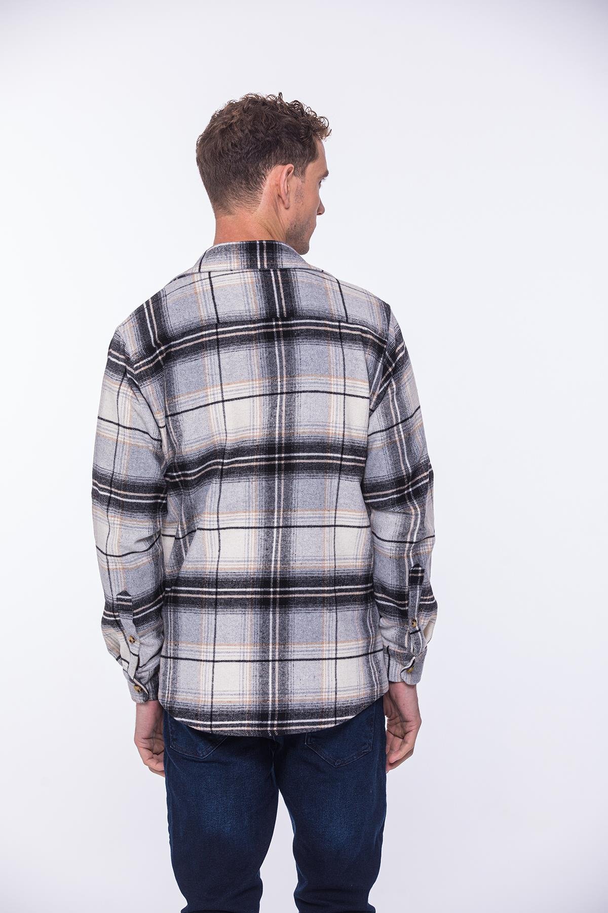 Oversize Oduncu Yumuşak Dokulu %100 Cotton Kareli Hediye Kutulu Erkek Gömlek FS-002201 - Gri