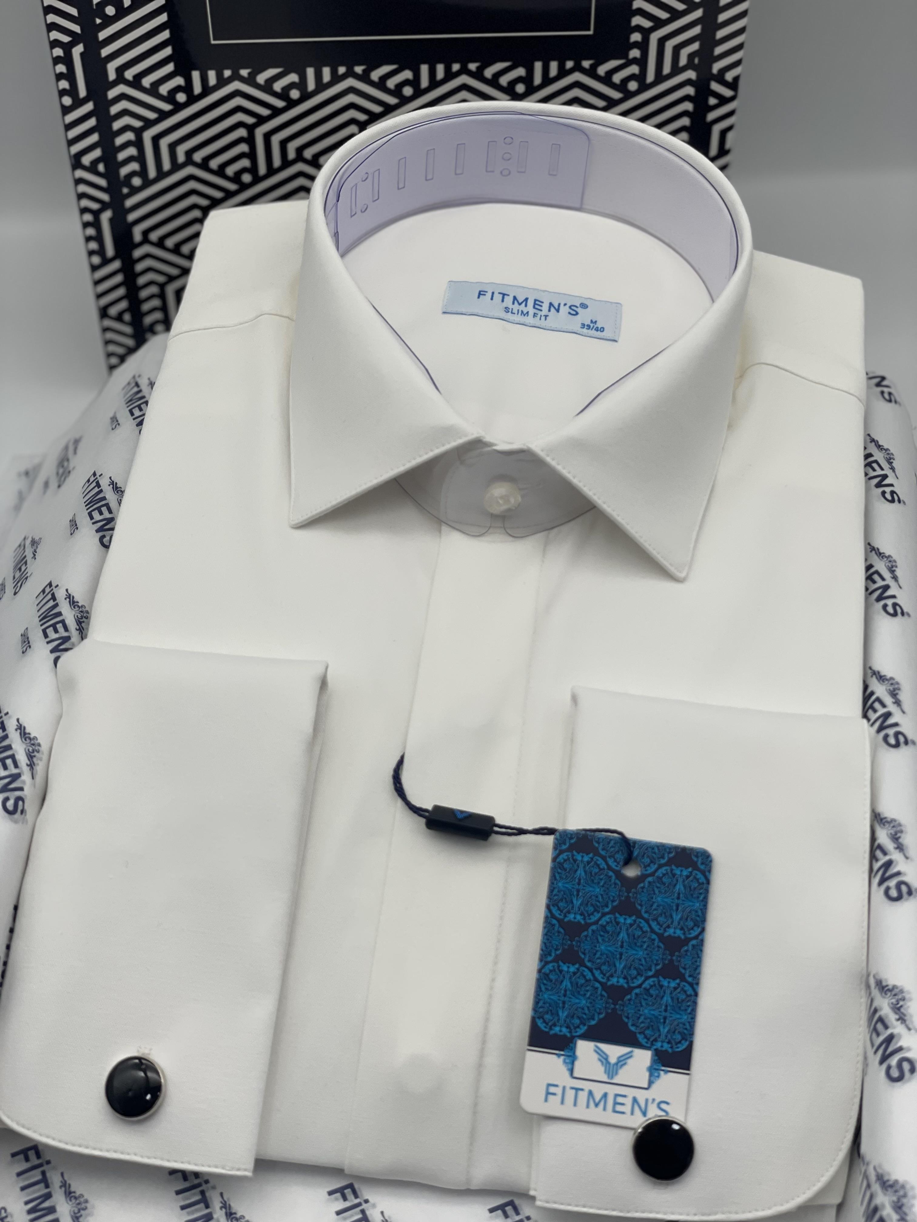 Slim Fit Uzun Kol Gizli Düğmeli Likralı Smokin Damatlık Erkek Gömlek FS-004296 - Krem