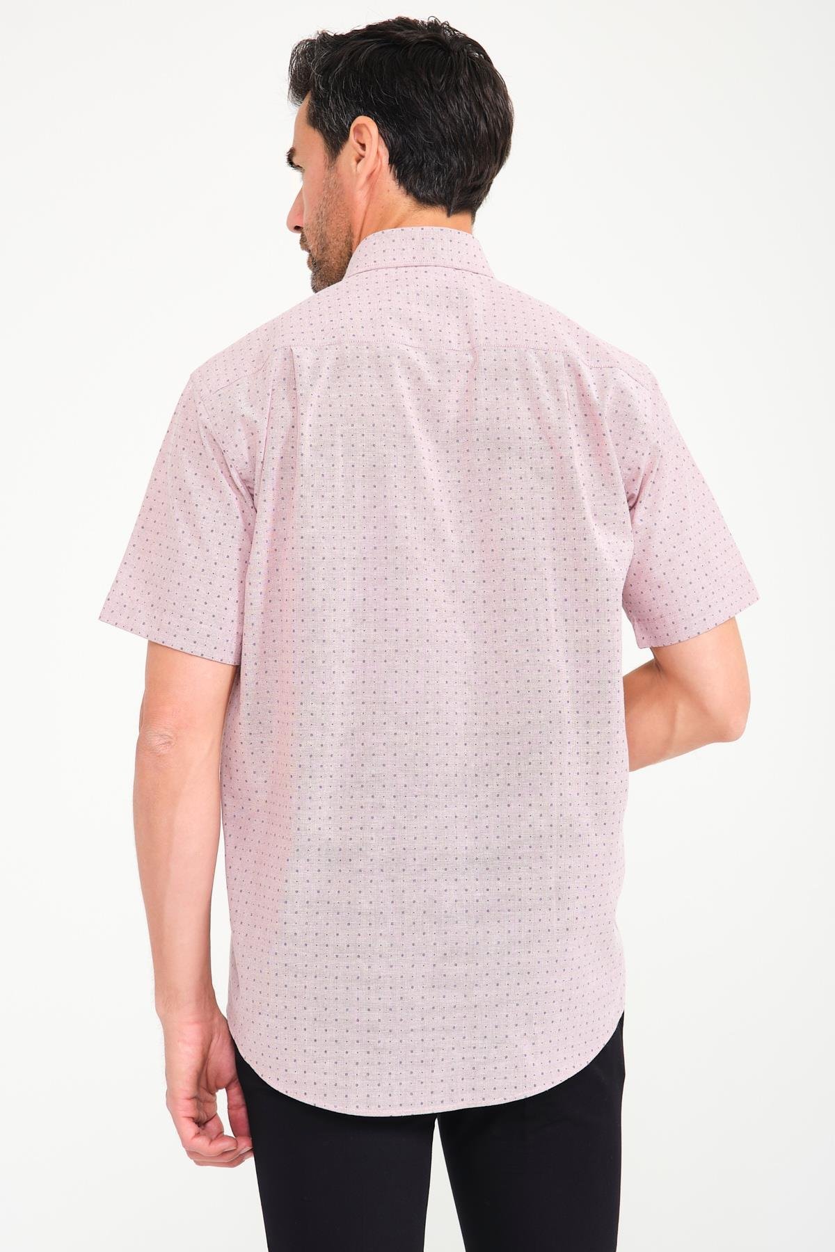 Klasik Kısa Kol Çarpı Filafil Desen Düğmeli Yaka Hediye Kutulu Erkek Gömlek FS-001215 - Bordo