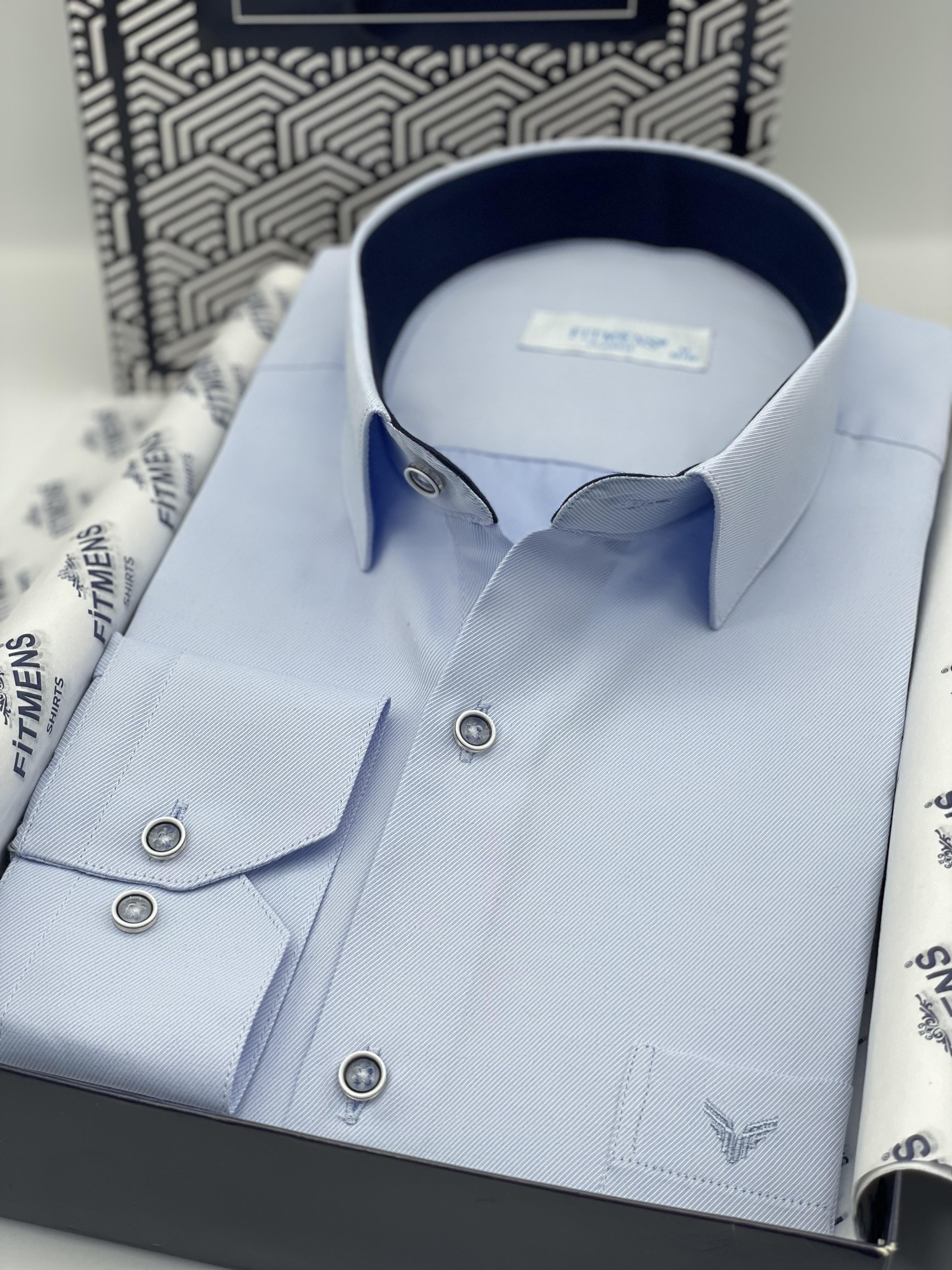 Klasik Uzun Kol Gabardin Düz Hediye Kutulu Erkek Gömlek FS-002155 - Mavi