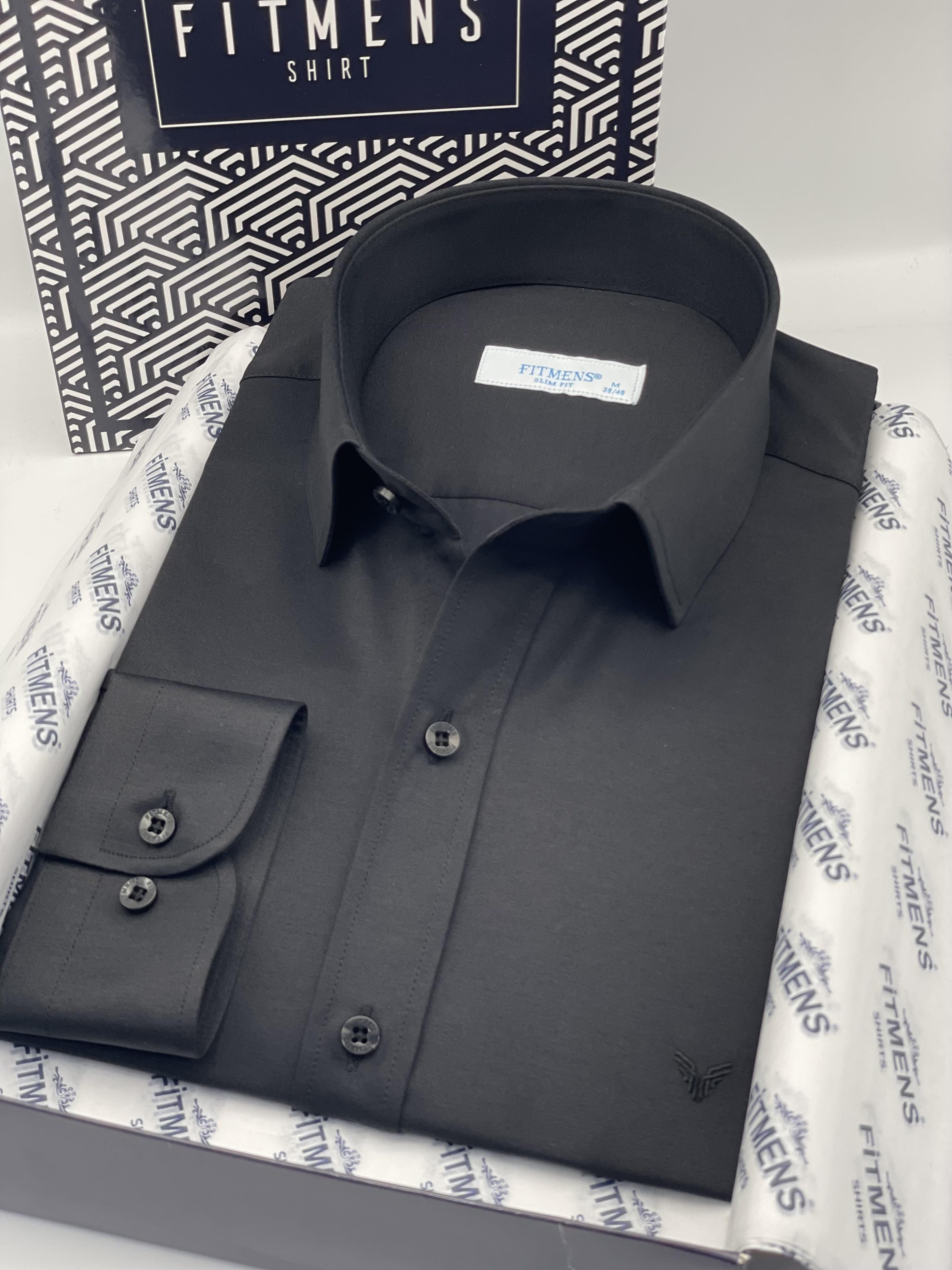 Slim Fit Uzun Kol Saten Hediye Kutulu Kolay Ütülenebilir Erkek Gömlek FS-002968 - Siyah