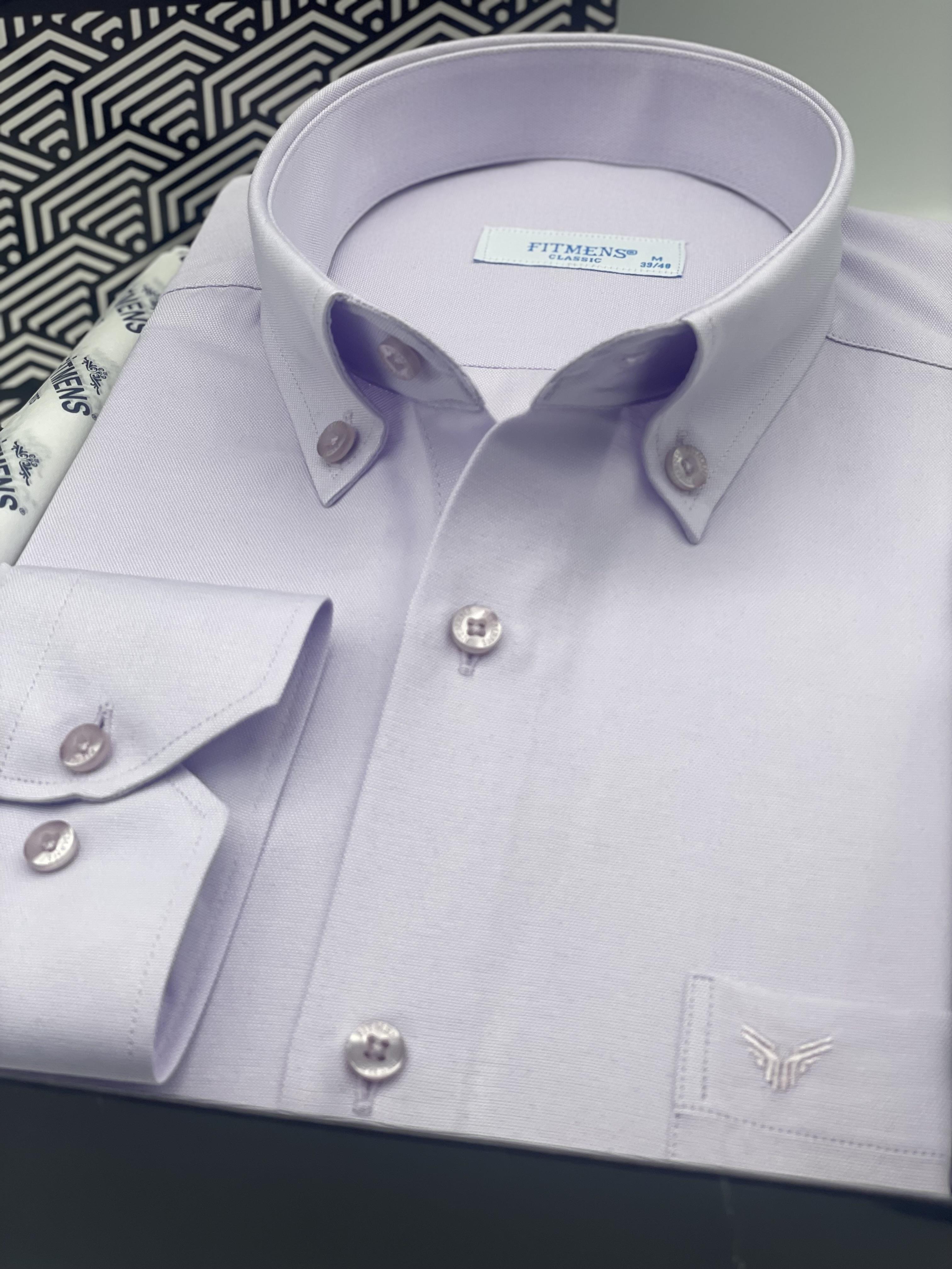 Klasik Uzun Kol Pamuklu Yaka Düğmeli Hediye Kutulu Kolay Ütülenebilir Erkek Gömlek FS-003897 - Lila