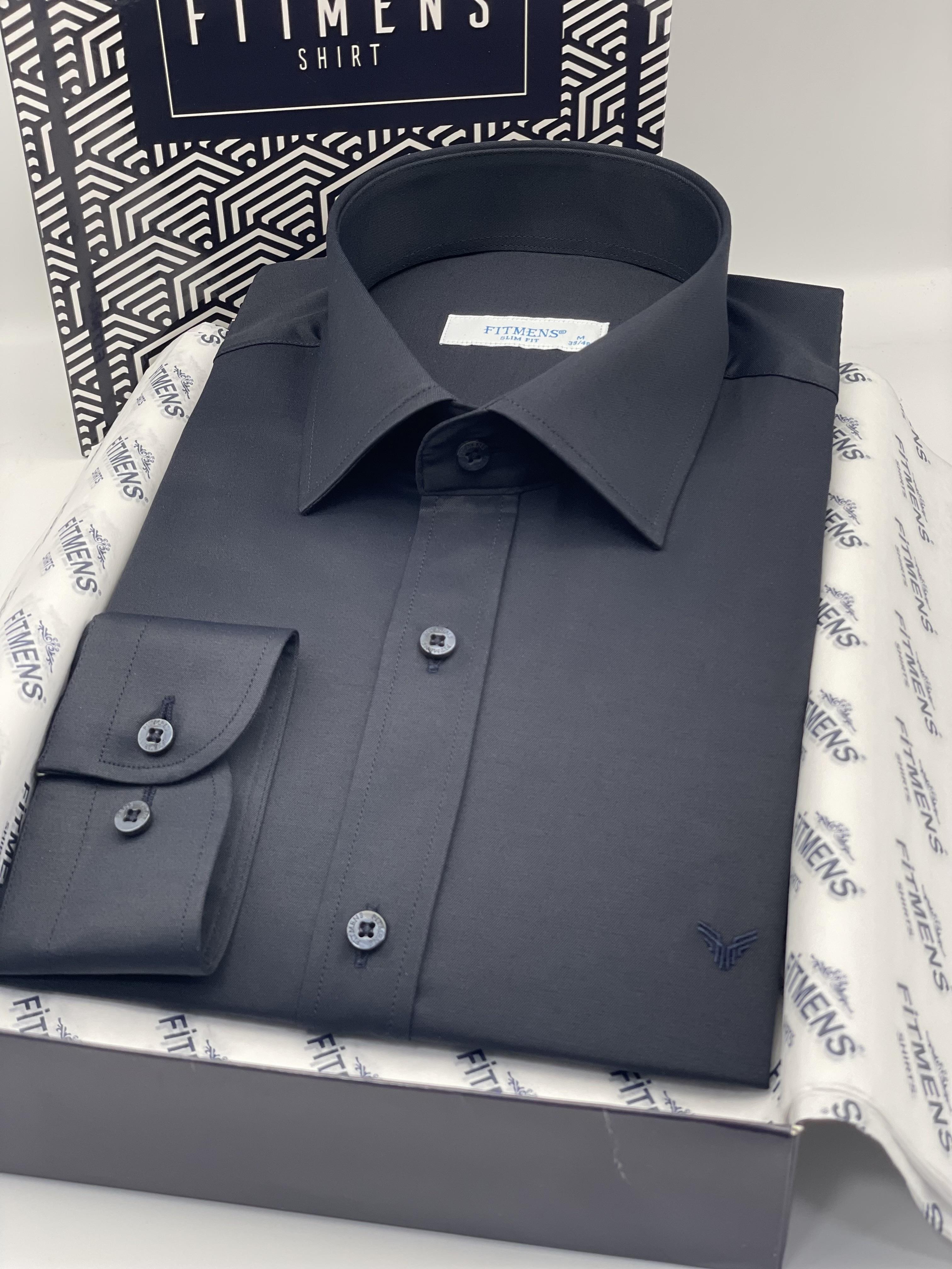 Slim Fit Uzun Kol Saten Hediye Kutulu Kolay Ütülenebilir Erkek Gömlek FS-002968 - Lacivert