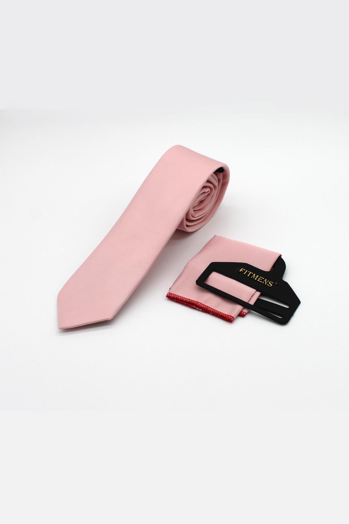 Erkek Kravat Mendil Seti FS-001866 - Açık Pembe