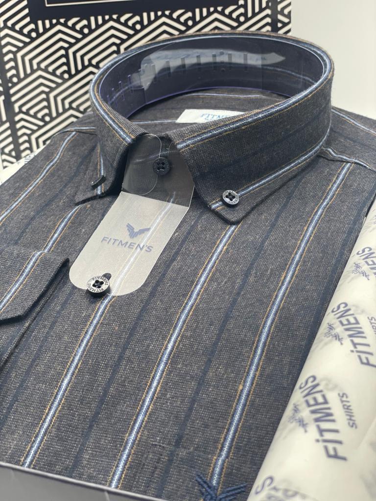 Klasik Uzun Kol Kışlık %100 Cotton Yaka Alttan Düğmeli Pamuklu Hediye Kutulu Erkek Gömlek FS-003137 - Kahverengi