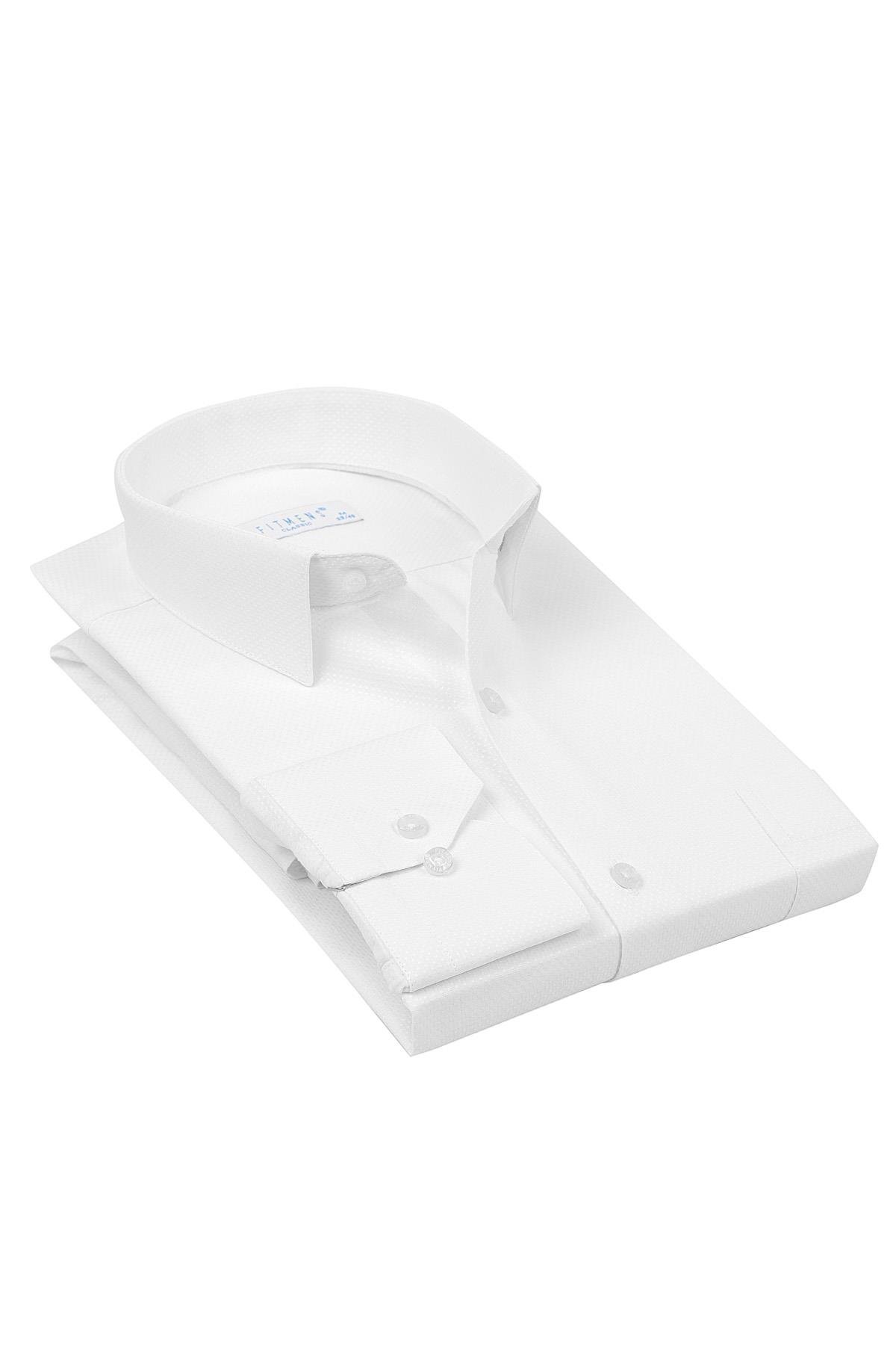 Klasik Uzun Kol Pötikareli Kutu Desenli Armür Hediye Kutulu Erkek Gömlek FS-001267 - Beyaz