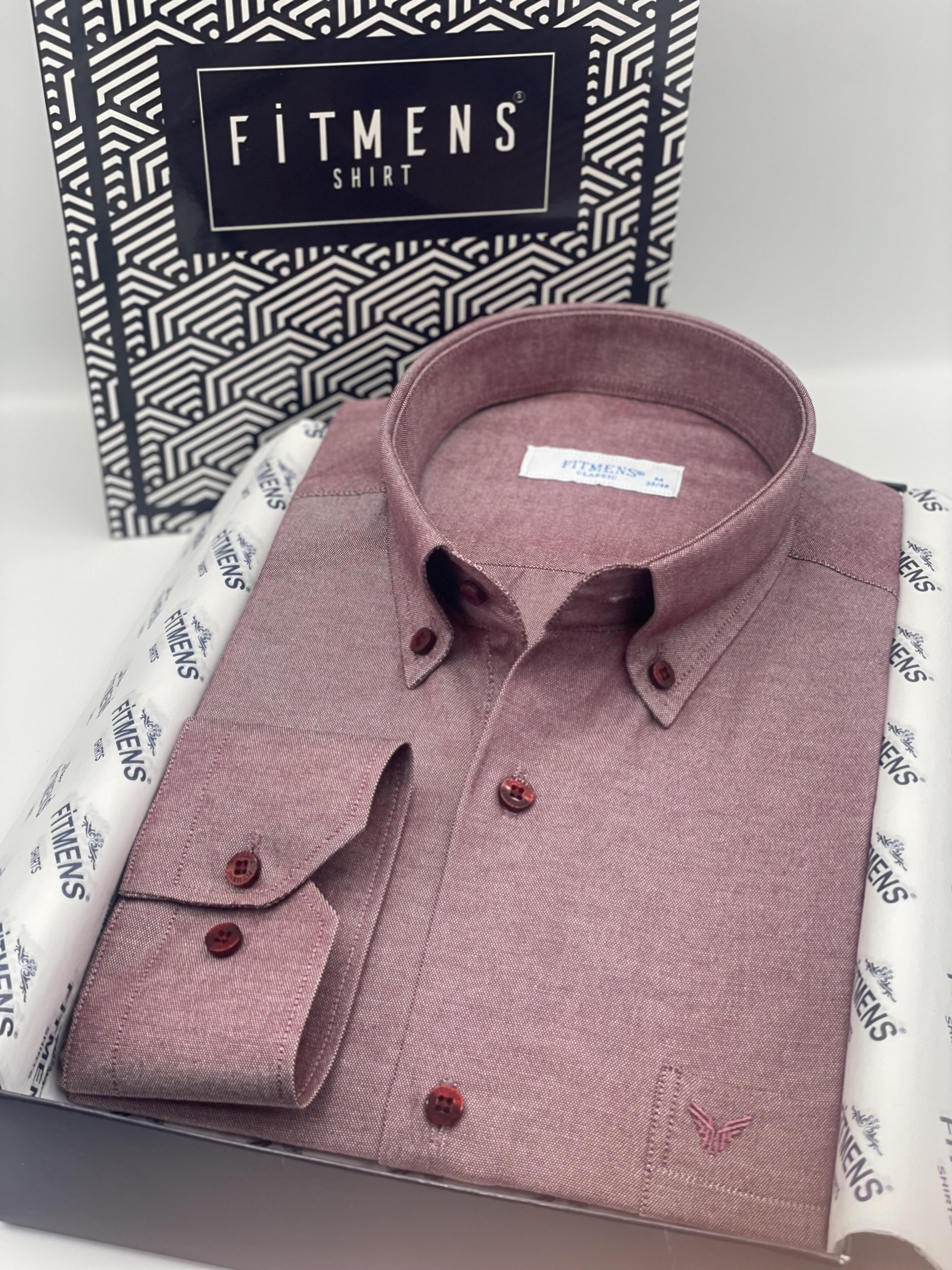 Klasik Uzun Kol Pamuklu Yaka Düğmeli Hediye Kutulu Kolay Ütülenebilir Erkek Gömlek FS-003897 - Bordo