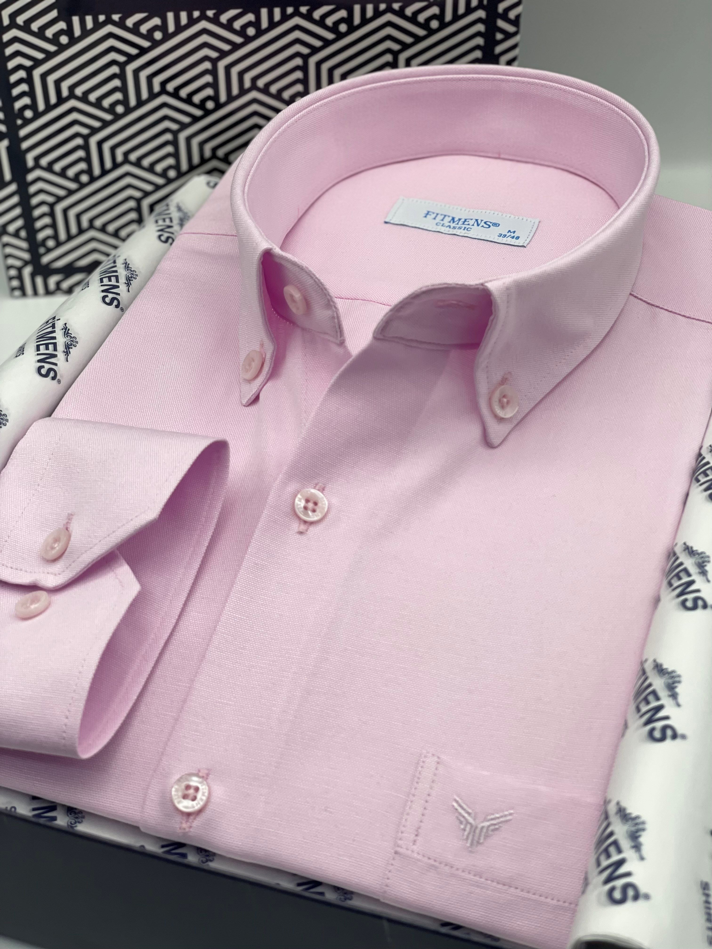 Klasik Uzun Kol Pamuklu Yaka Düğmeli Hediye Kutulu Kolay Ütülenebilir Erkek Gömlek FS-003897 - Pembe