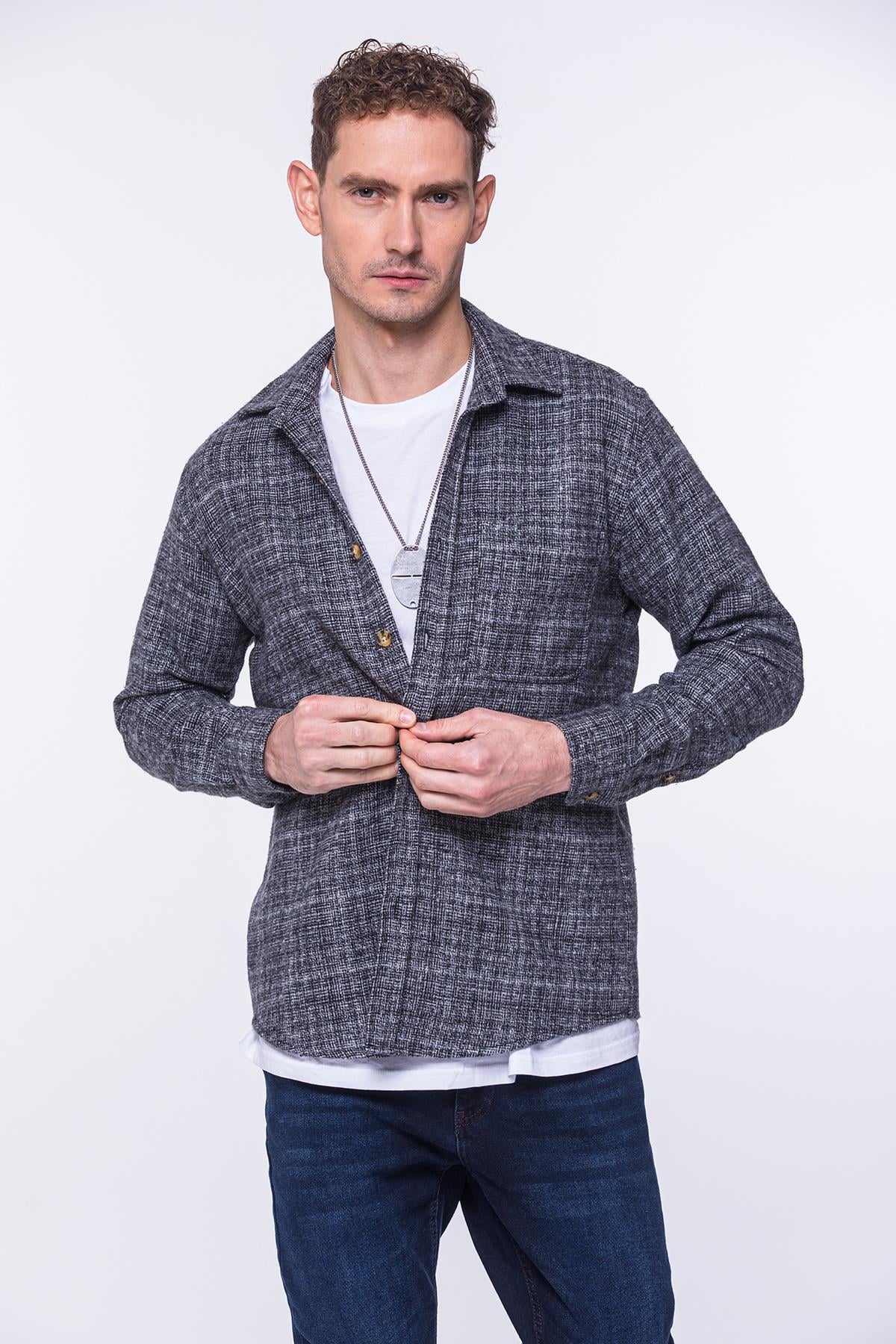 Oversize Oduncu Yumuşak Dokulu %100 Cotton Hediye Kutulu Erkek Gömlek FS-002168 - Antrasit