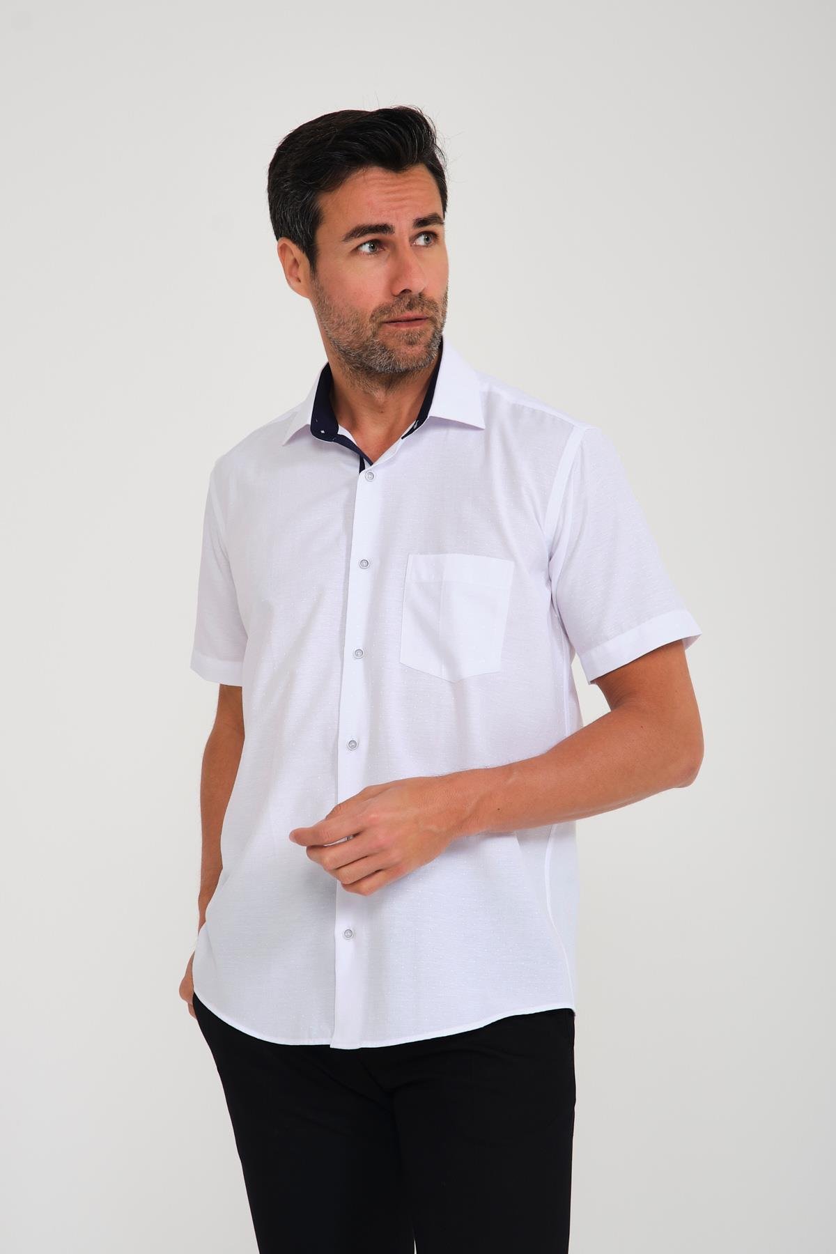 Klasik Kısa Kol Neon Nokta Armür Hediye Kutulu Erkek Gömlek FS-001216 - Beyaz