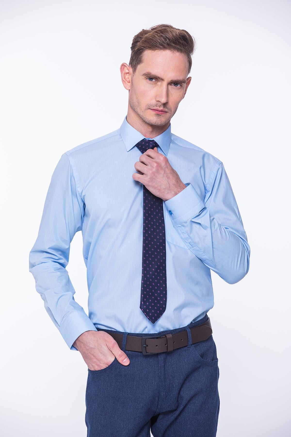 Klasik Uzun Kol Terry Cotton Hediye Kutulu Erkek Gömlek FS-001367 - Mavi