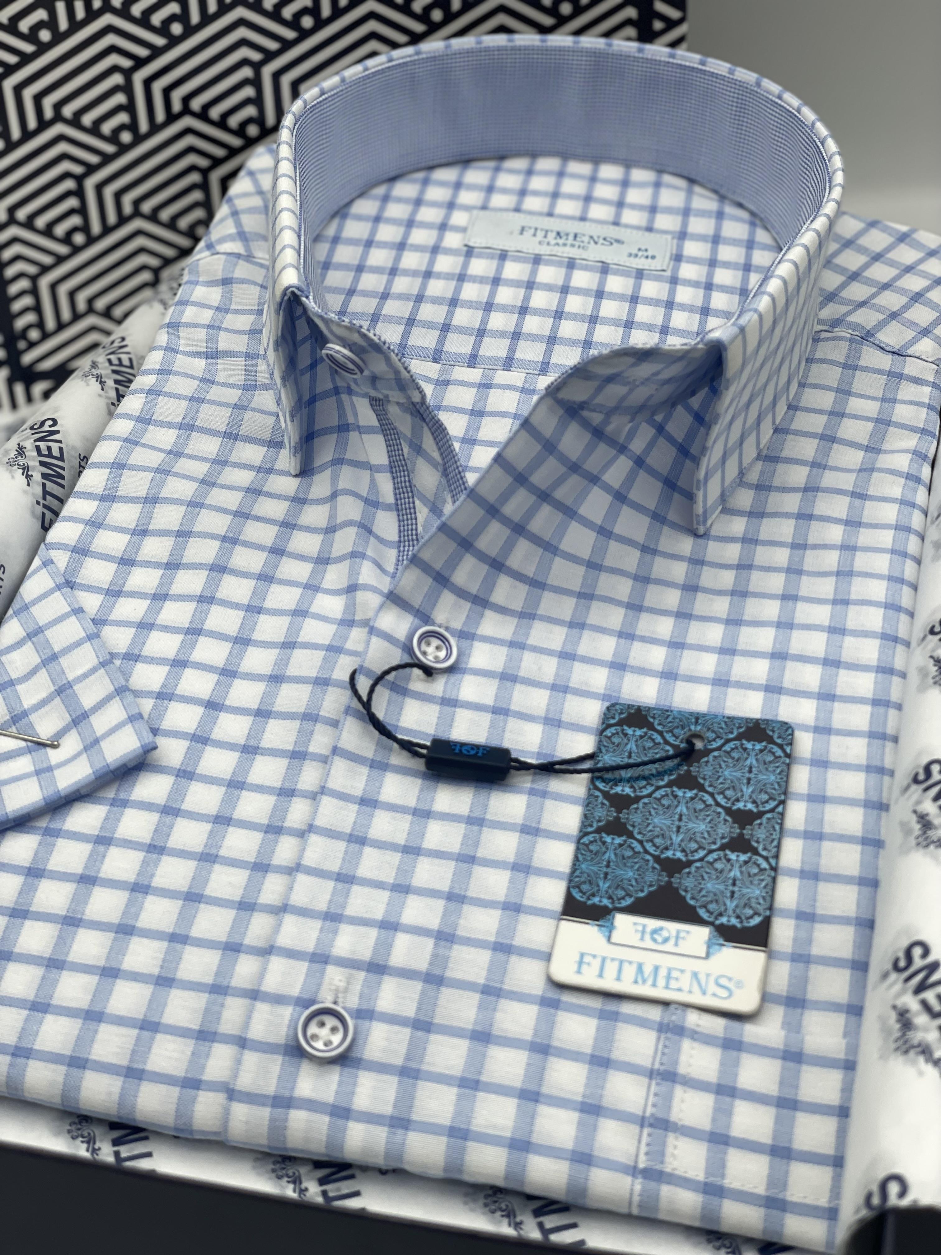 Klasik Kısa Kol Kareli Hediye Kutulu Erkek Gömlek FS-004127 - Açık Mavi