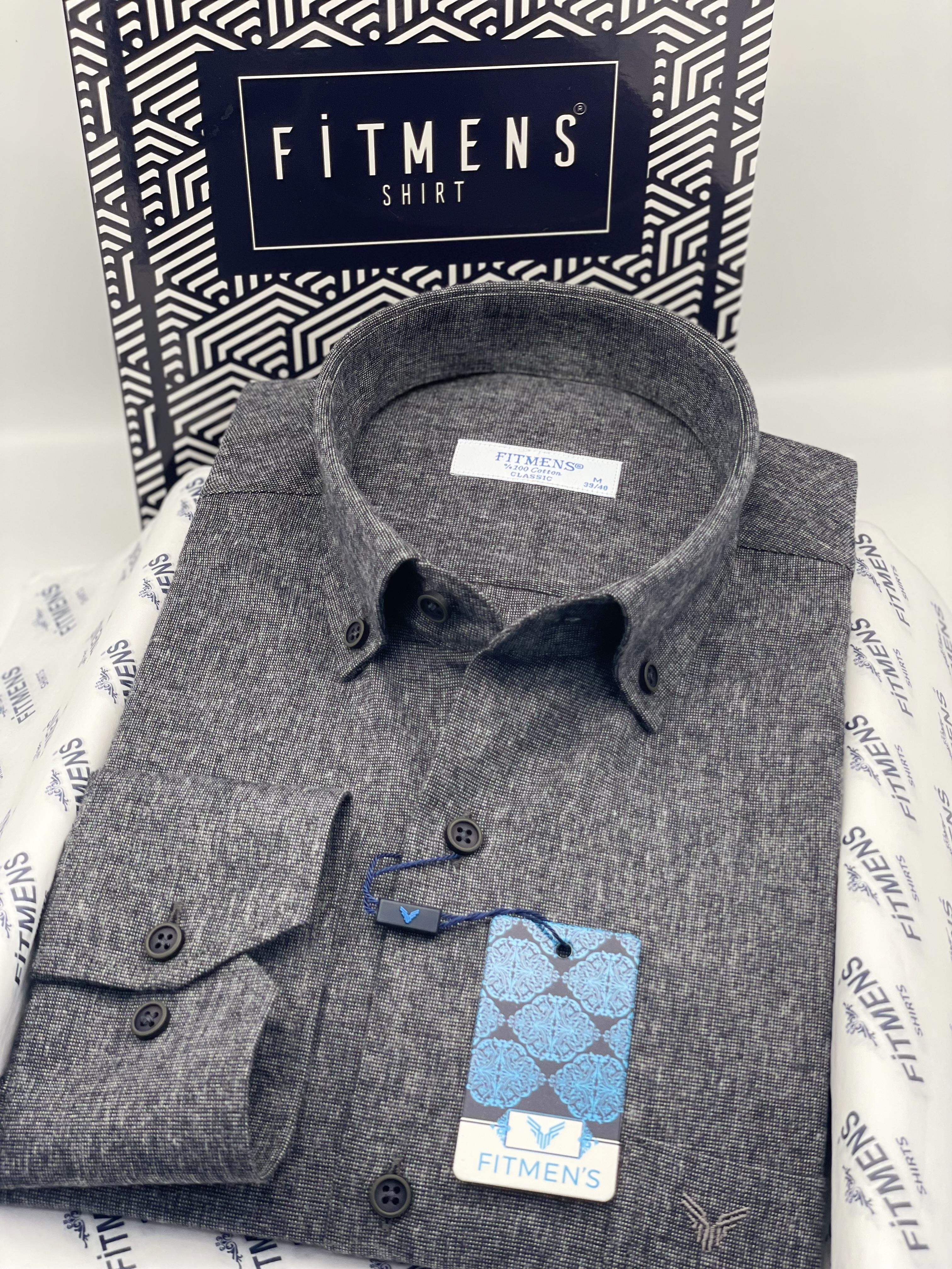 Klasik Uzun Kol Kışlık Oduncu %100 Cotton Filafil Yaka Düğmeli Pamuklu Hediye Kutulu Erkek Gömlek FS-003136 - Gri