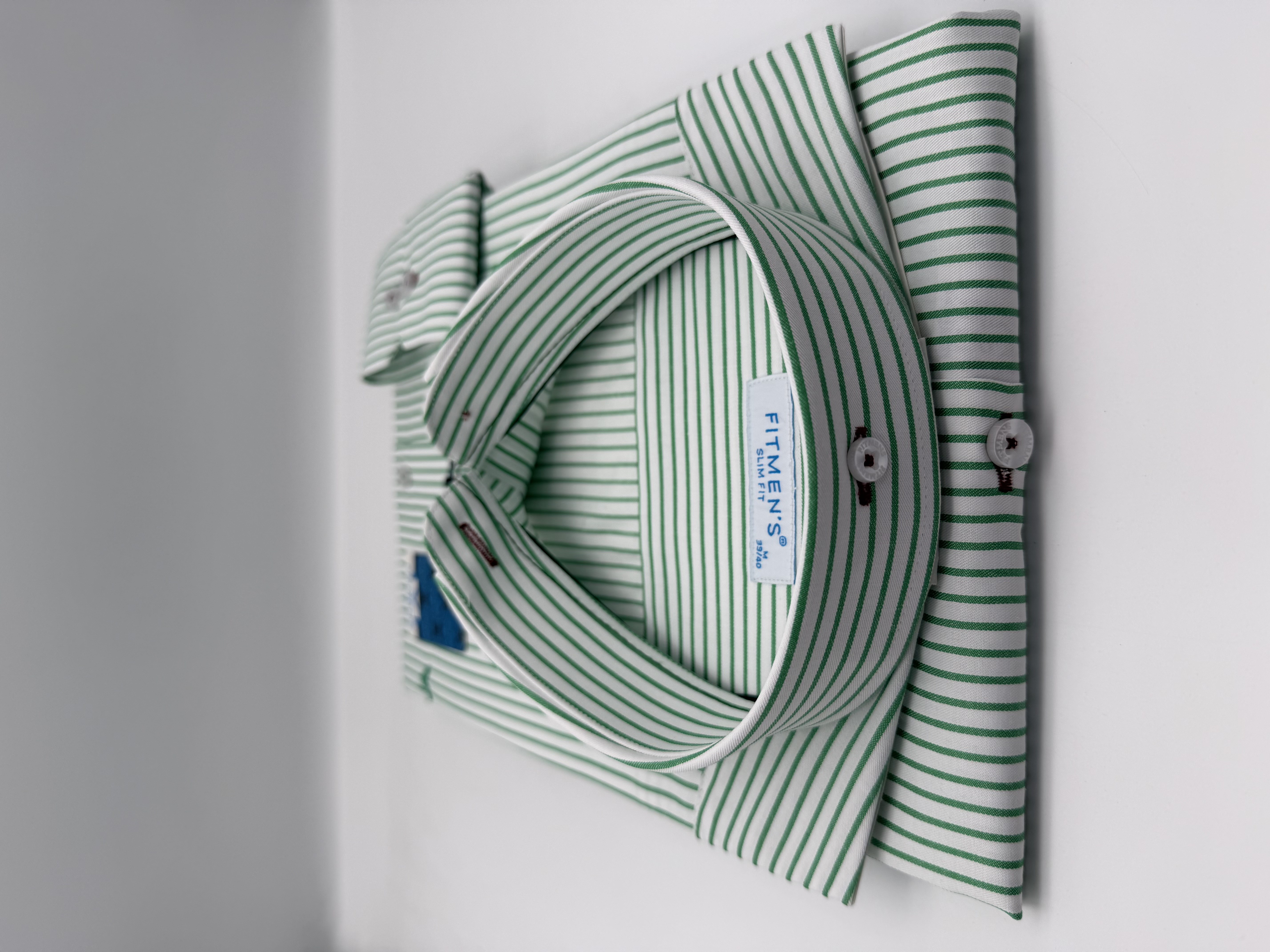Slim Fit Uzun Kol Premium Çizgili Yaka Düğmeli Hediye Kutulu Erkek Gömlek FS-004440 - Yeşil