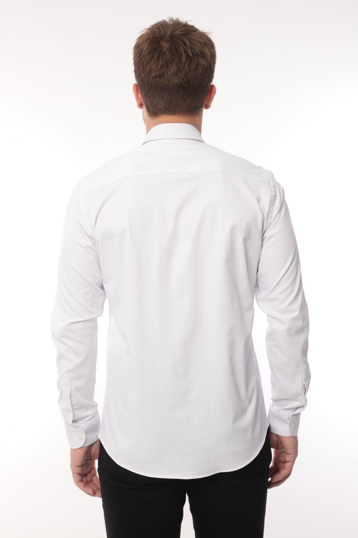 Slim Fit Uzun Kol Likralı Hediye Kutulu Kolay Ütülenebilir Erkek Gömlek FS-002969 - Beyaz