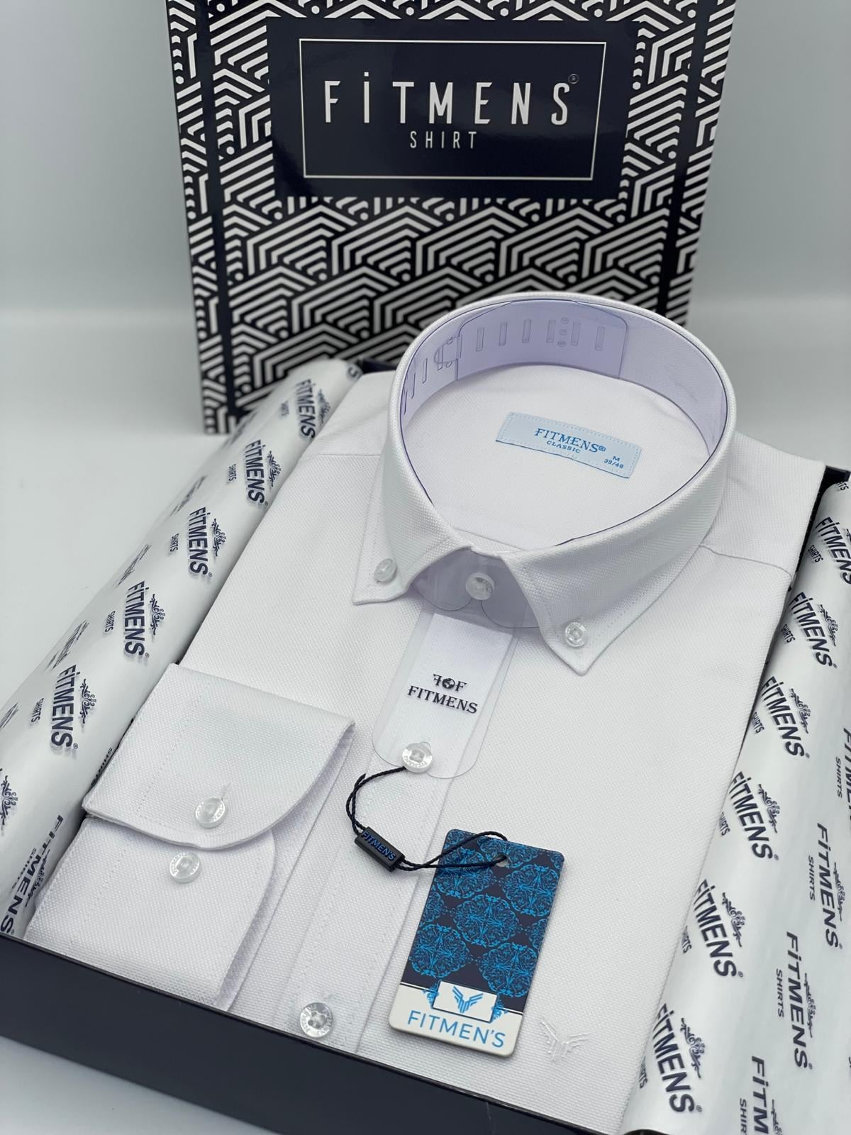 Klasik Uzun Kol Yaka Düğmeli Oxford Hediye Kutulu Erkek Gömlek FS-003571 - Beyaz
