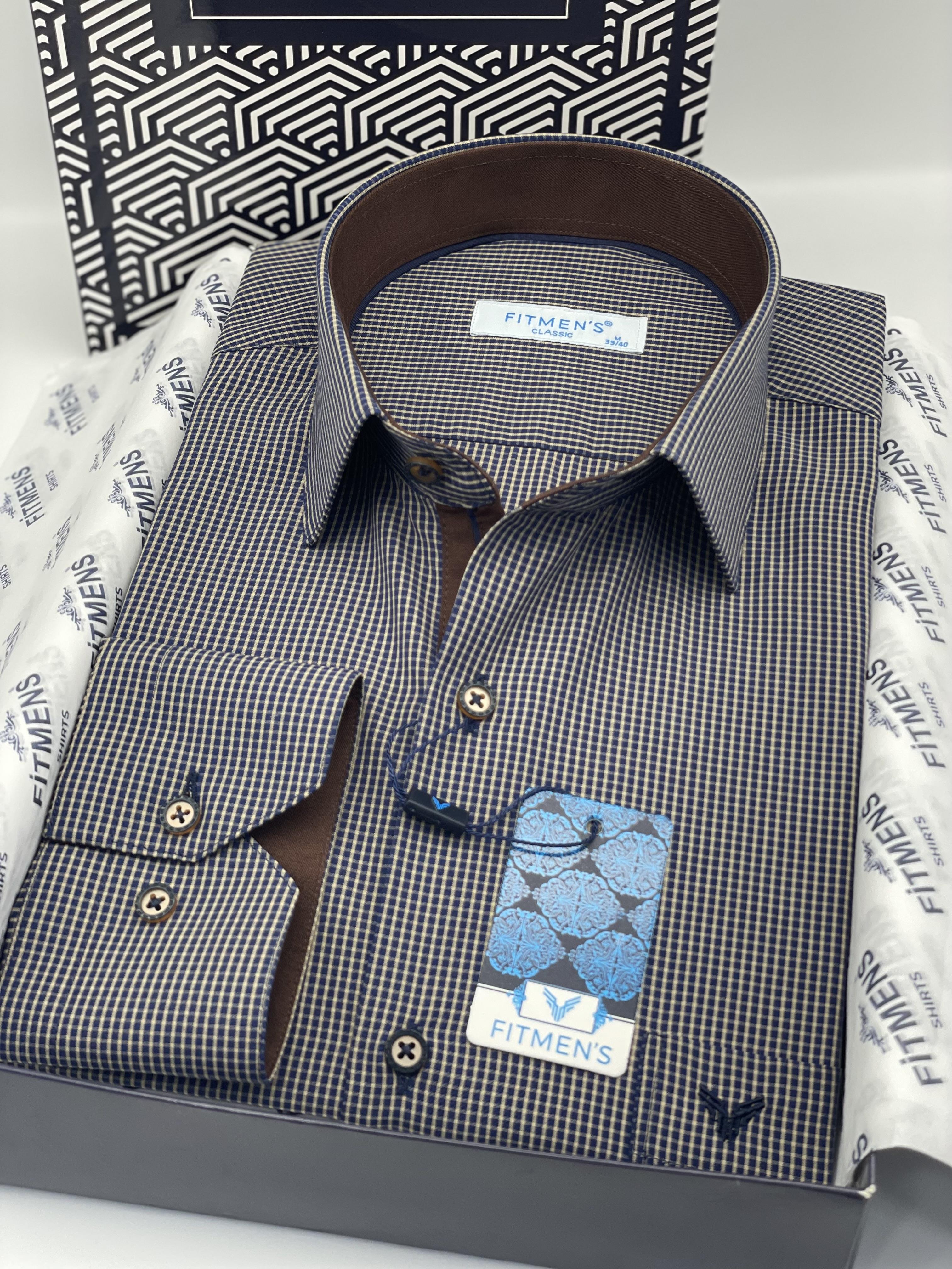 Klasik Uzun Kol Kareli Hediye Kutulu Erkek Gömlek FS-003105 - Lacivert