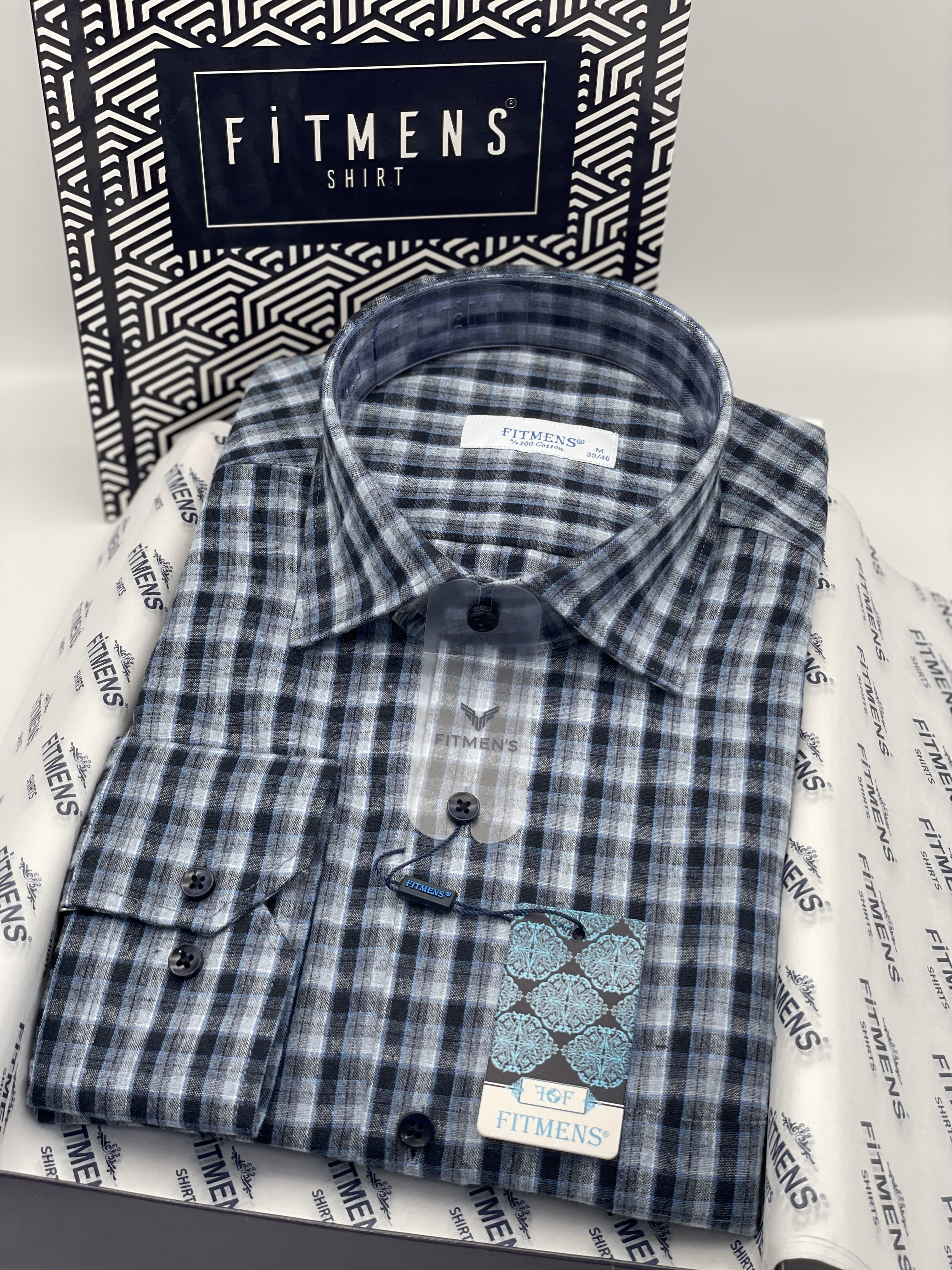 Klasik Uzun Kol Kışlık %100 Cotton Kareli Yaka Alttan Düğmeli Hediye Kutulu Erkek Gömlek FS-001984 - Açık Mavi
