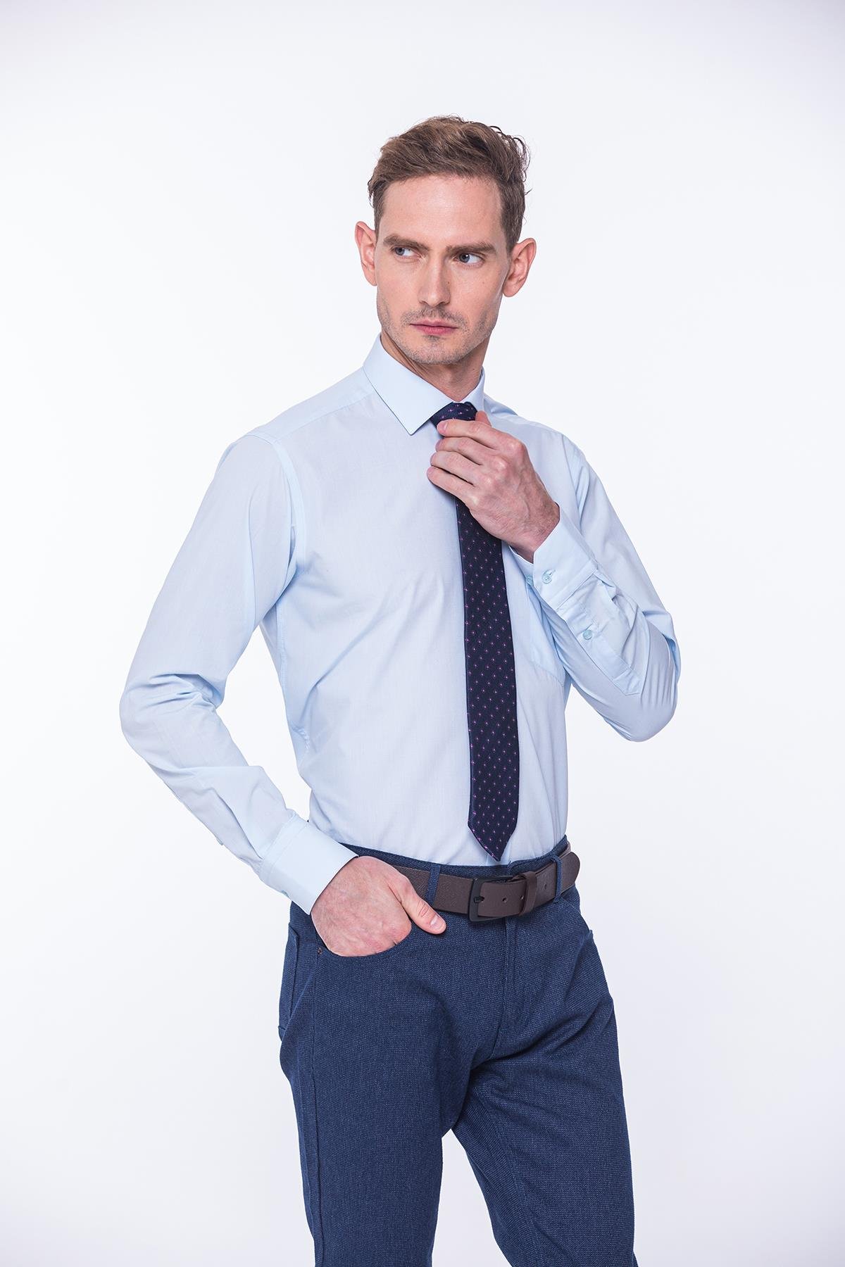 Klasik Uzun Kol Terry Cotton Hediye Kutulu Erkek Gömlek FS-001367 - Açık Mavi