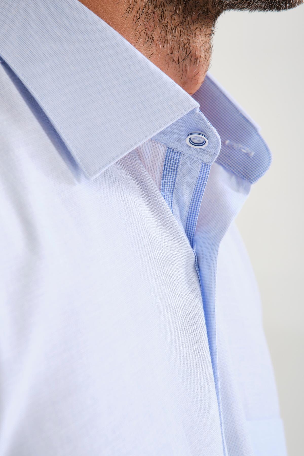 Klasik Kısa Kol Keten Cotton Garneli Hediye Kutulu Erkek Gömlek FS-000748 - Açık Mavi